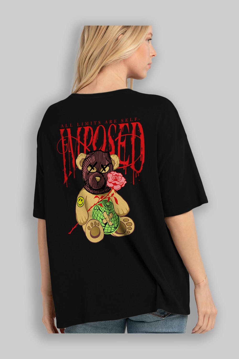 All Limits Bear Arka Baskılı Oversize t-shirt Erkek Kadın Unisex