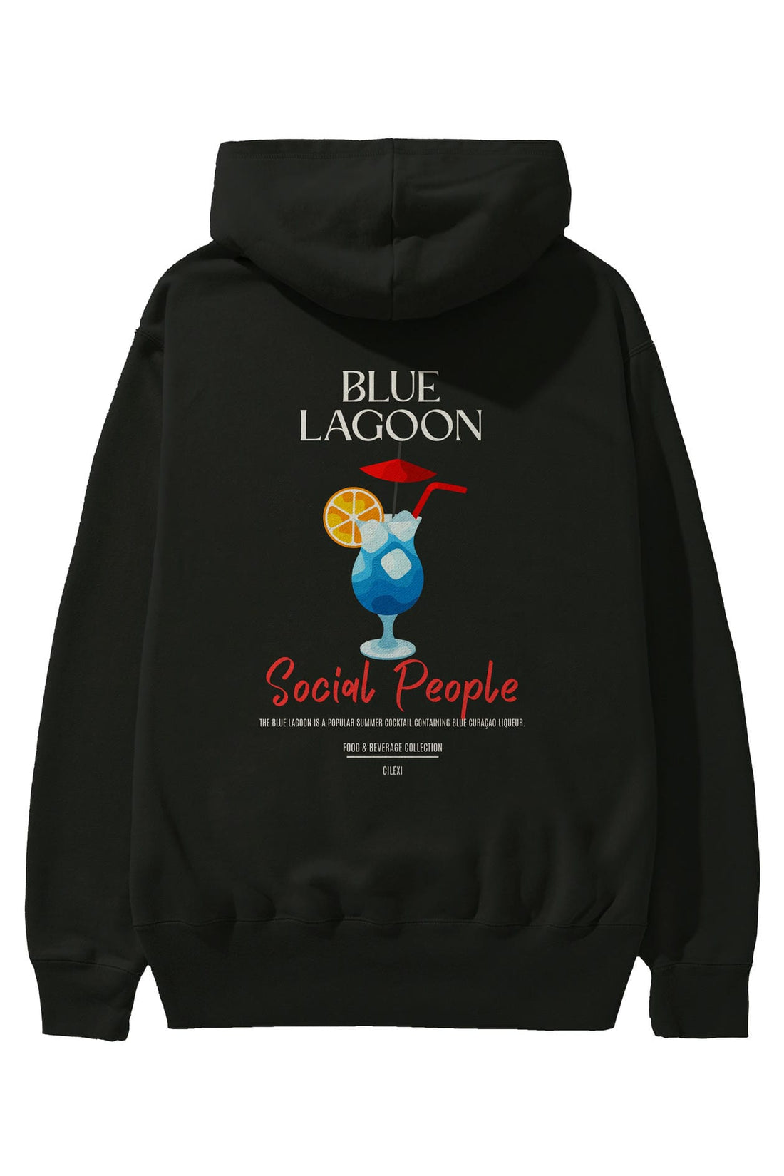Blue Lagoon Kokteyl Arka Baskılı Hoodie Oversize Kapüşonlu Sweatshirt Erkek Kadın