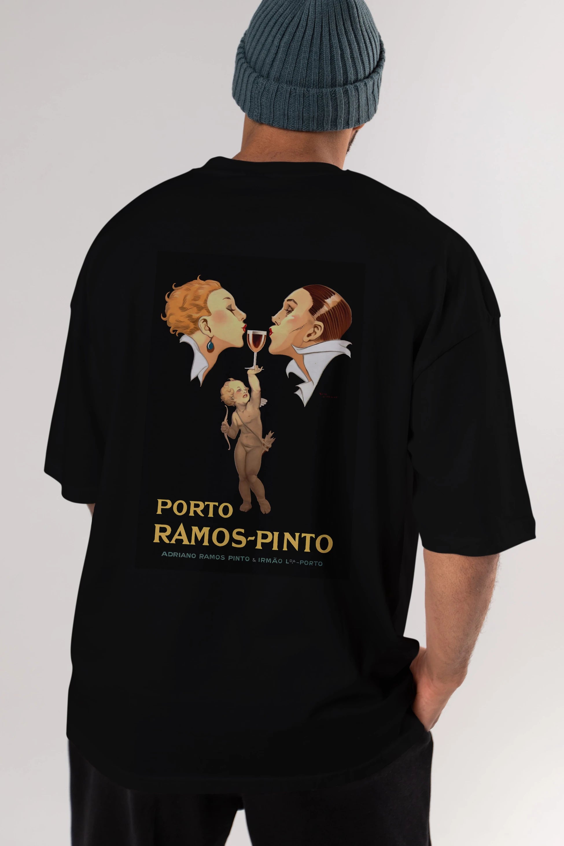Porto Ramos Pinto Arka Baskılı Oversize t-shirt Erkek Kadın Unisex %100 Pamuk Bisiklet Yaka tişort
