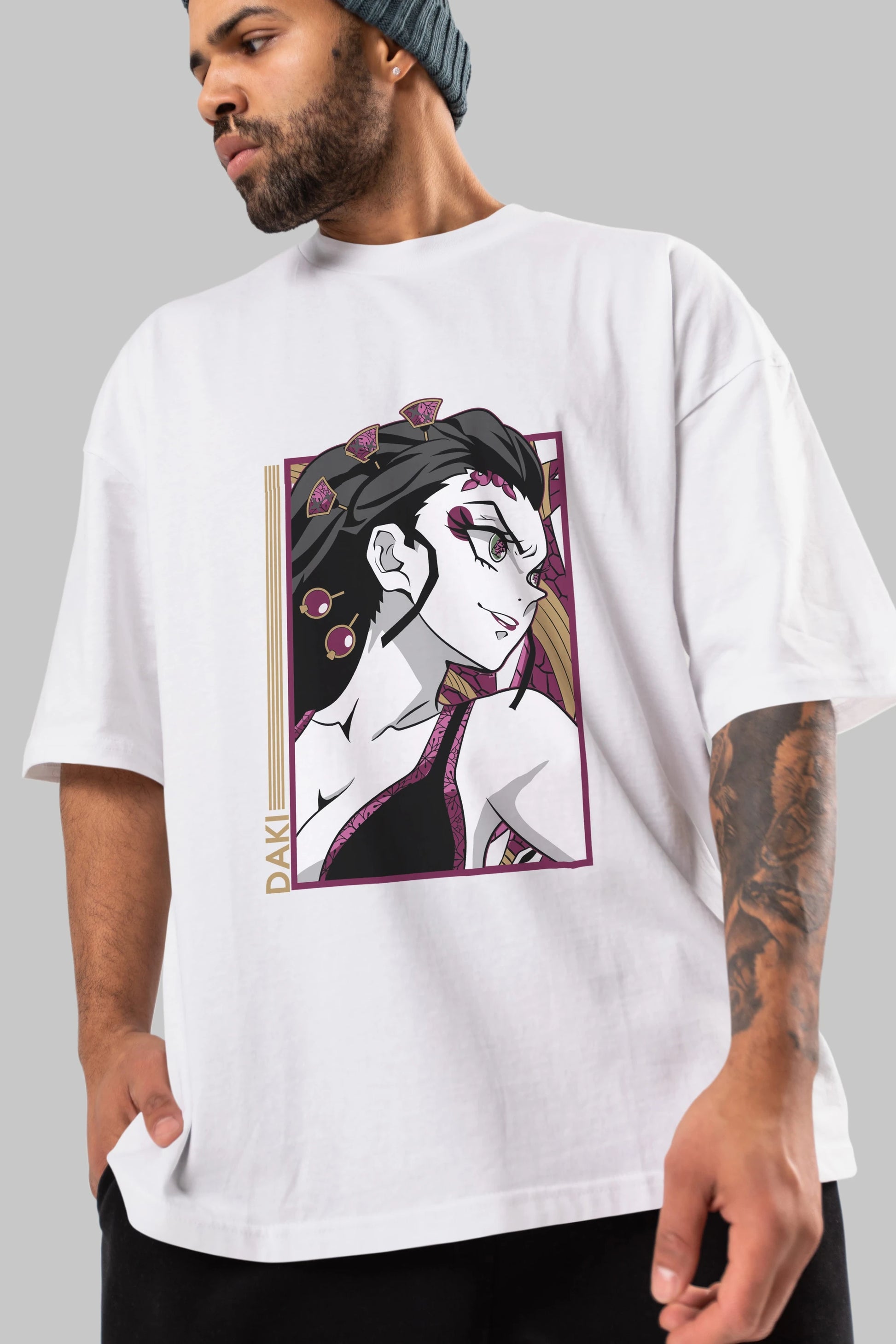 Daki DEMION SLAYER Anime Ön Baskılı Oversize t-shirt %100 pamuk Erkek Kadın Unisex