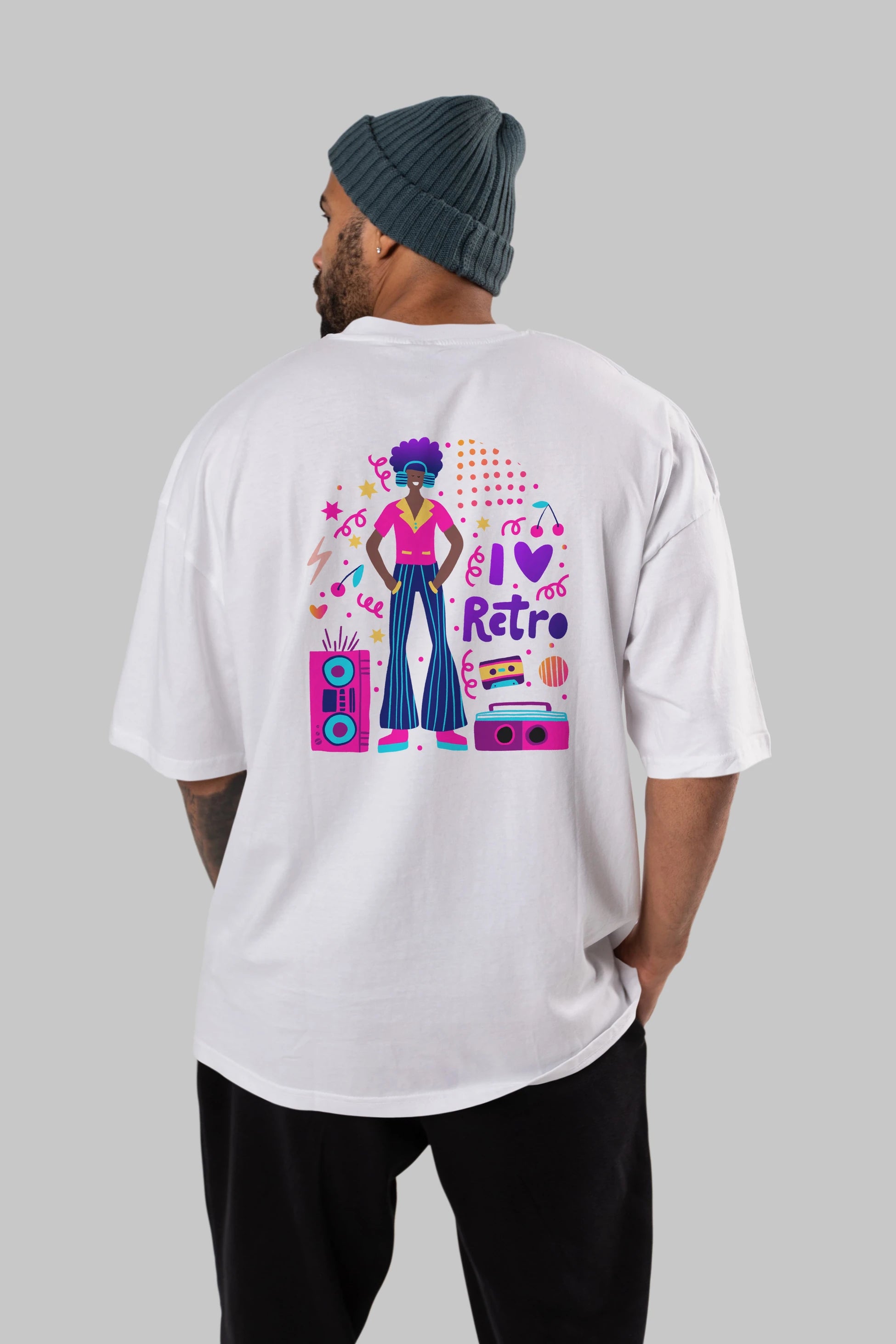 Retro Boy Party Arka Baskılı Oversize t-shirt Erkek Kadın Unisex