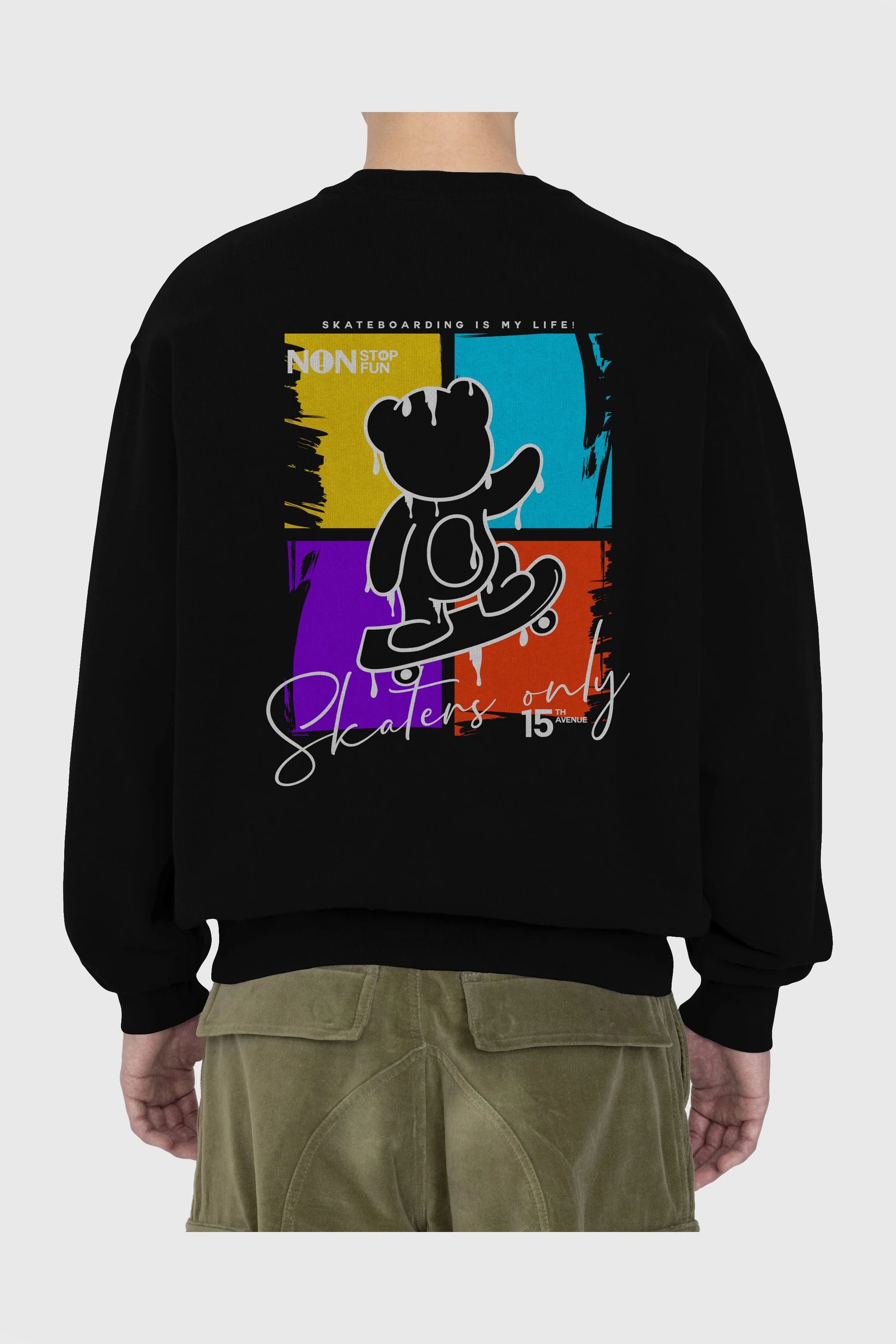 Skaters Only Bear Arka Baskılı Oversize Sweatshirt Erkek Kadın Unisex