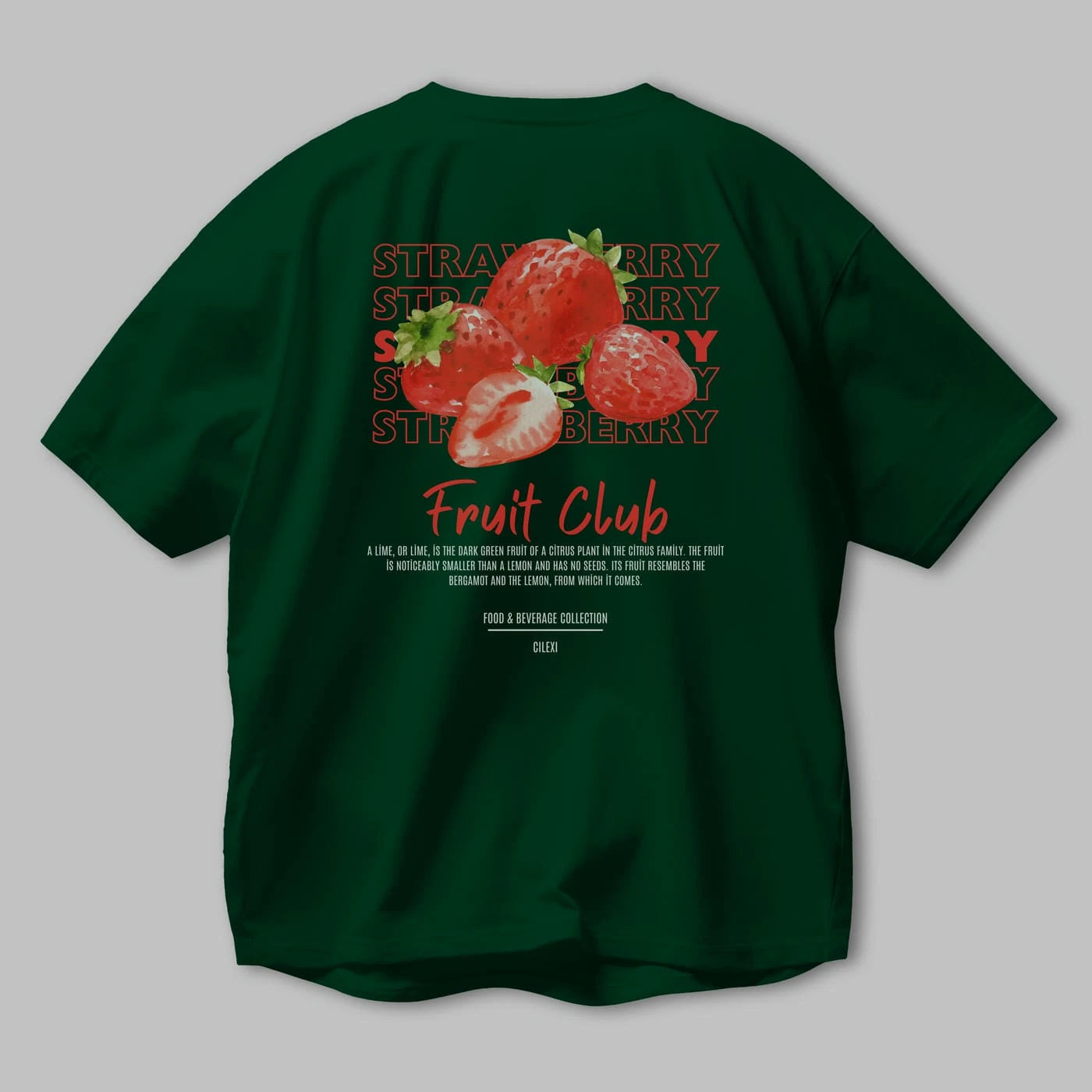 Strawberry Arka Baskılı Oversize t-shirt Erkek Kadın Pamuk Bisiklet Yaka tişort