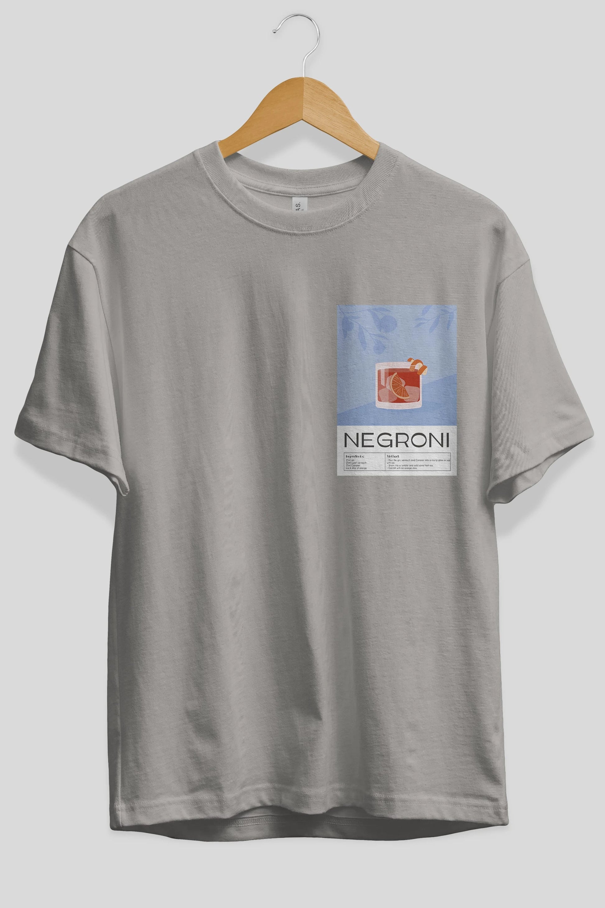 Negroni Ön Sol Baskılı Oversize t-shirt Erkek Kadın Unisex %100 Pamuk Bisiklet Yaka tişort