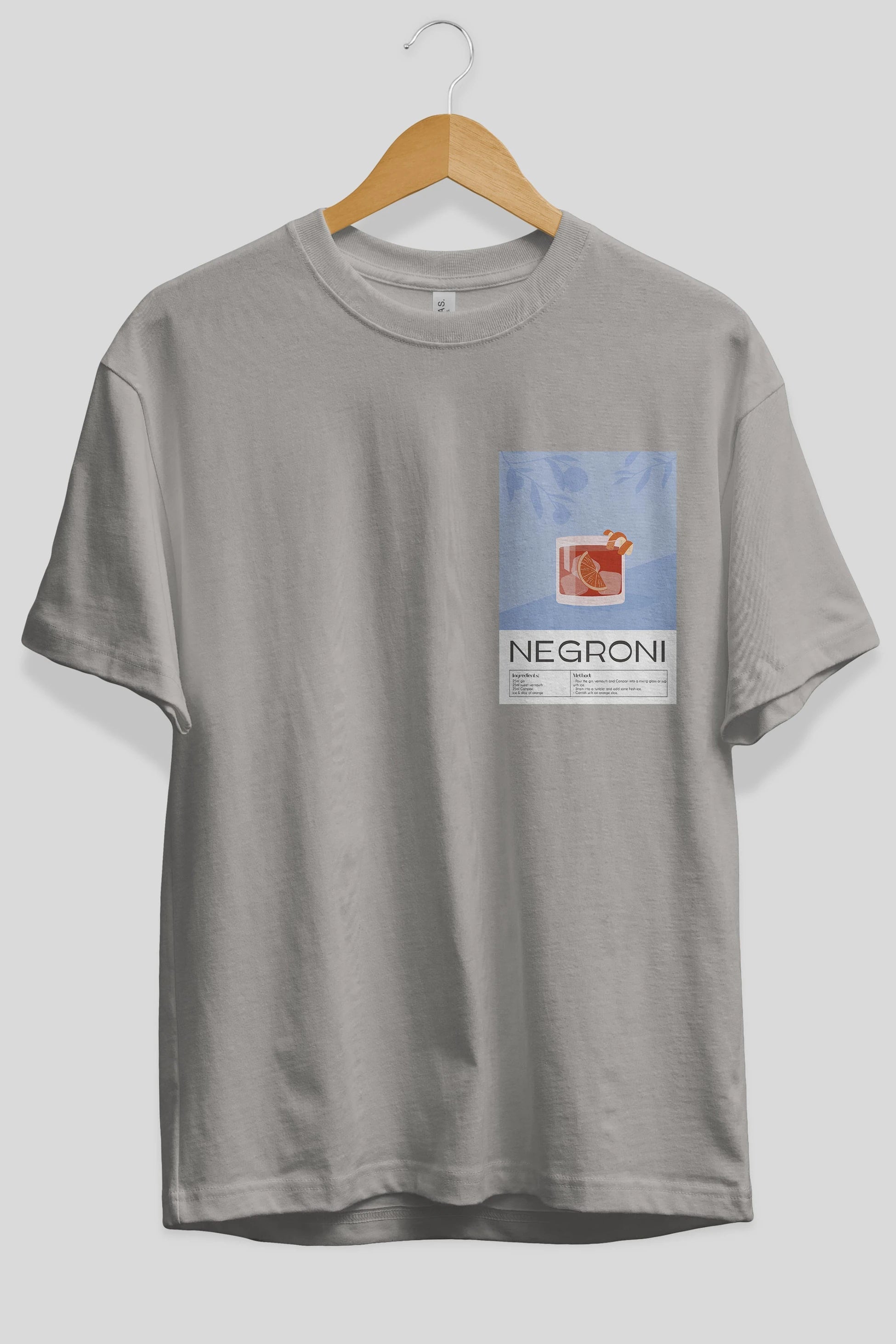 Negroni Ön Sol Baskılı Oversize t-shirt Erkek Kadın Unisex %100 Pamuk Bisiklet Yaka tişort