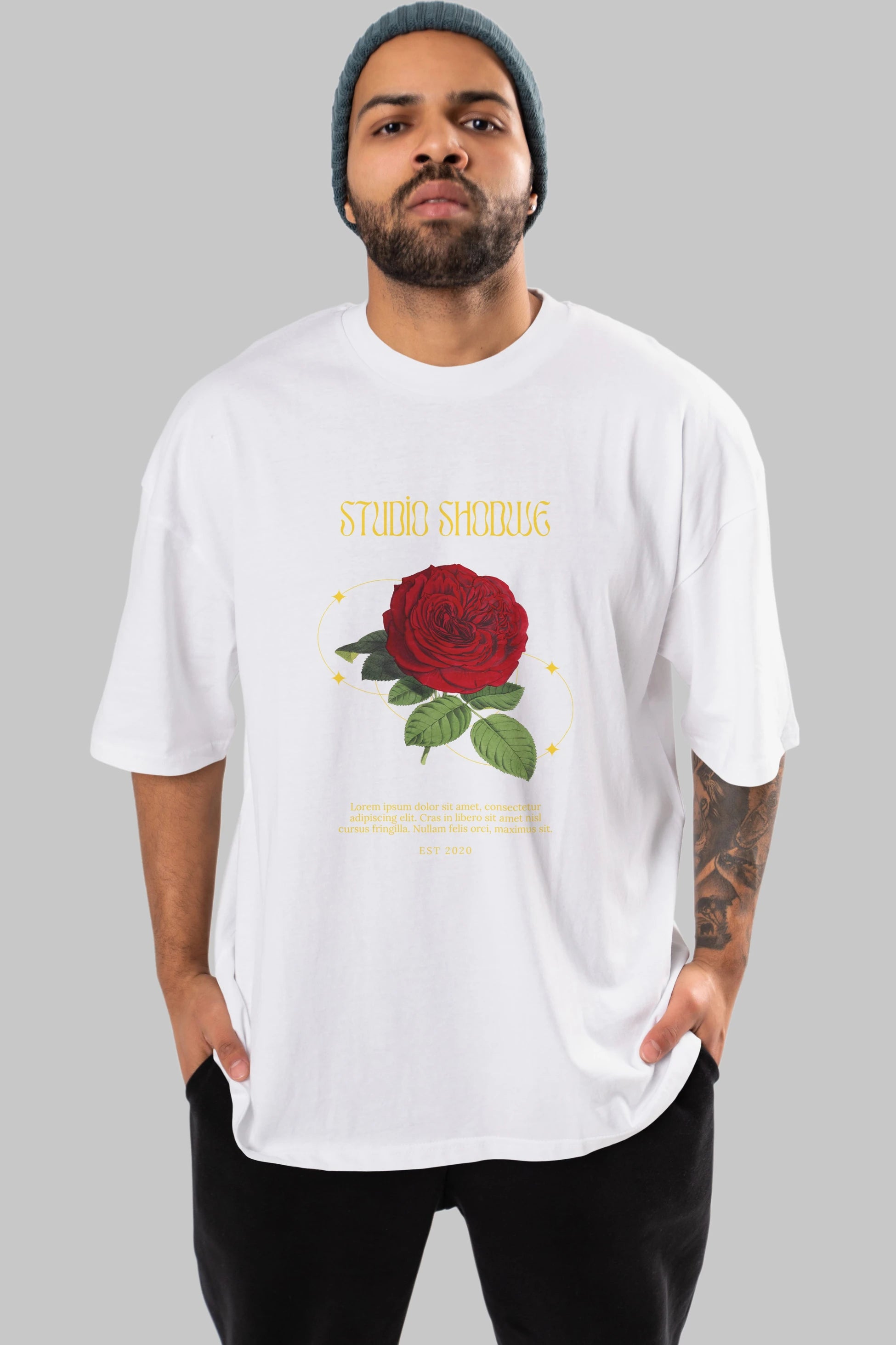 Studio Shodwe Rose Ön Baskılı Oversize t-shirt Erkek Kadın Unisex