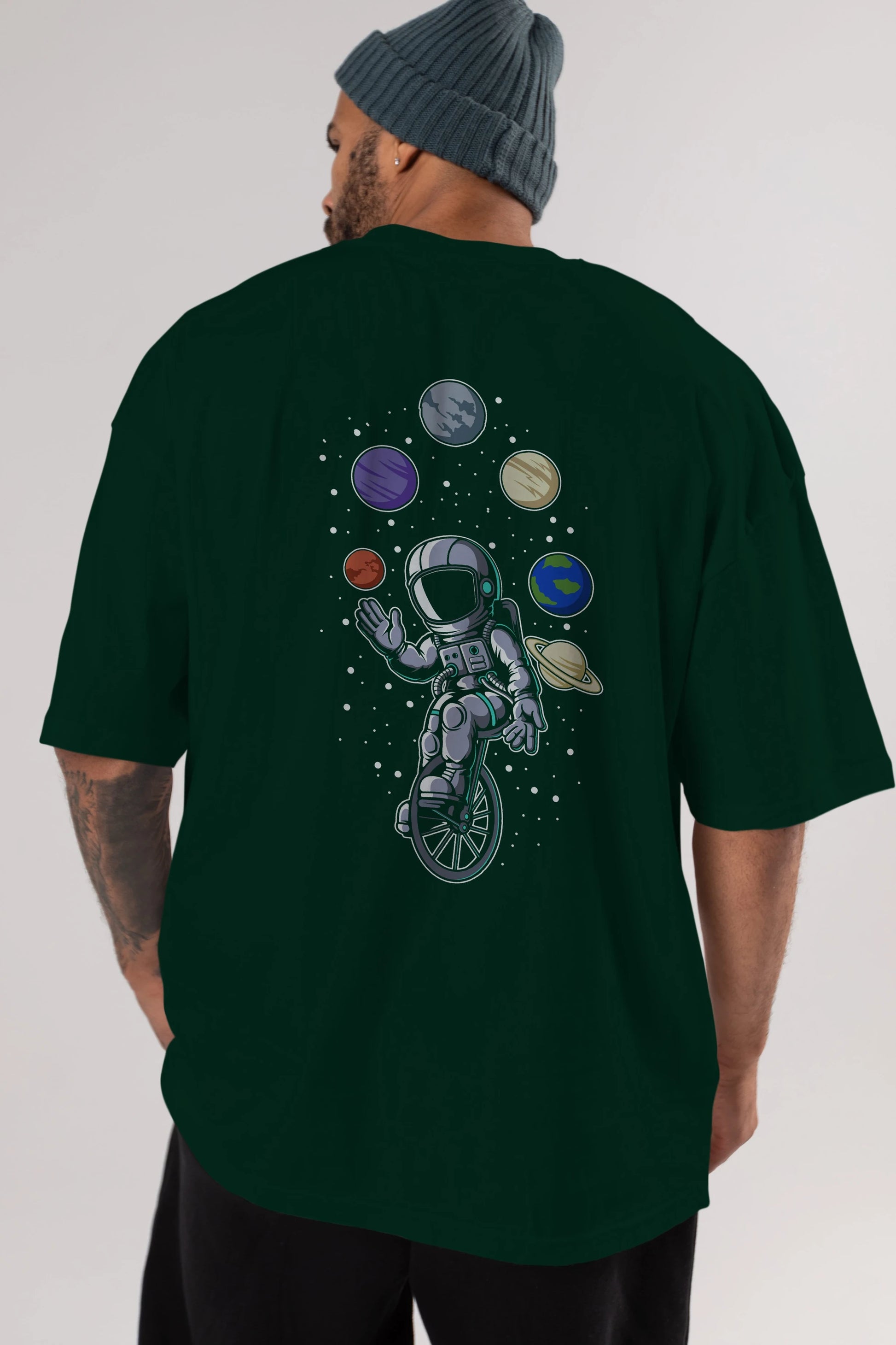 Astronaut Circus Arka Baskılı Oversize t-shirt Erkek Kadın Unisex