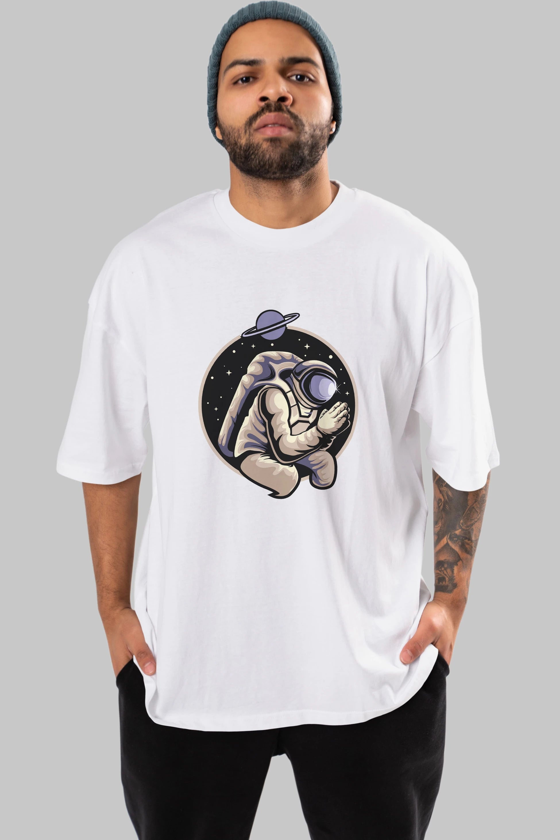 Astronaut Praying Ön Baskılı Oversize t-shirt Erkek Kadın Unisex