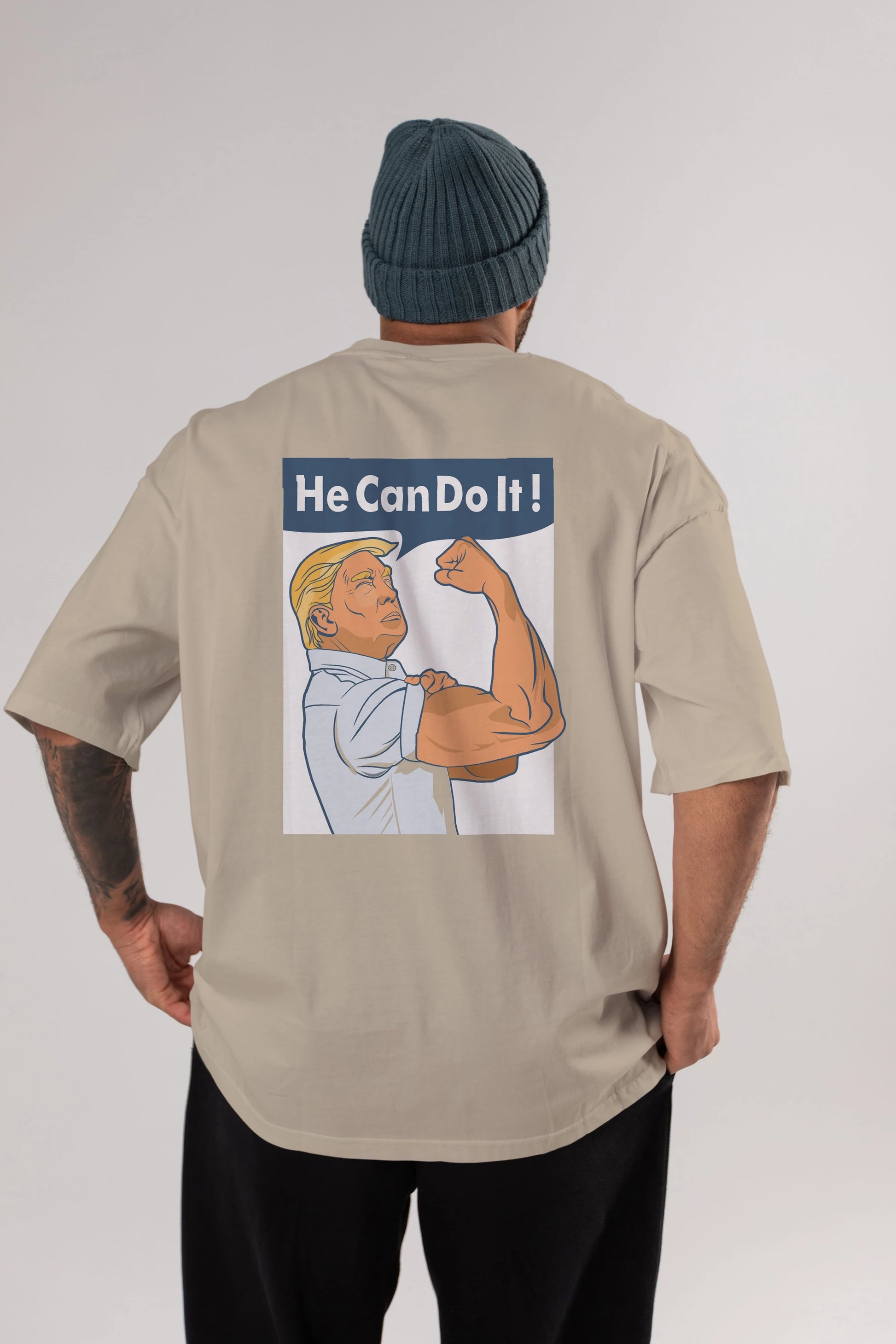 He Can Do It Trump Arka Baskılı Oversize t-shirt Erkek Kadın Unisex %100 Pamuk tişort