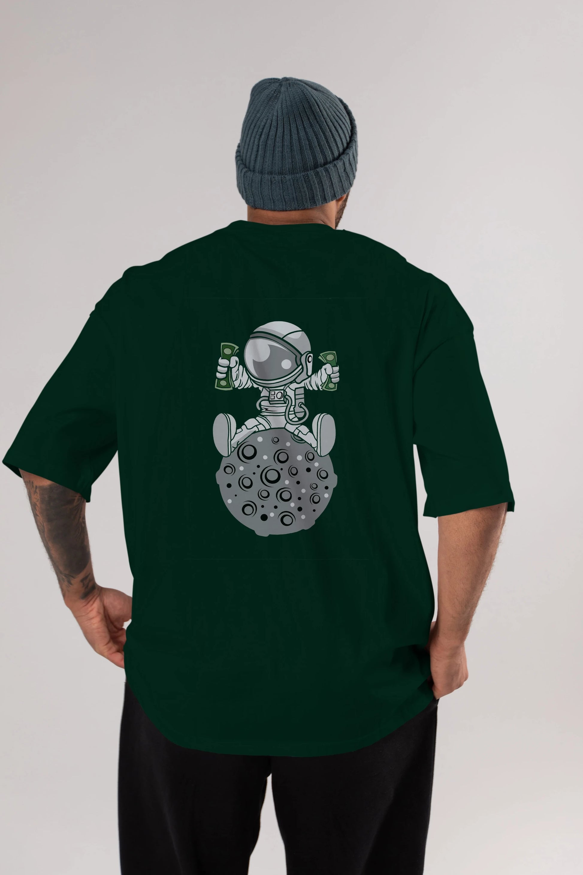 Astronaut Dollar Arka Baskılı Oversize t-shirt Erkek Kadın Unisex %100 Pamuk tişort