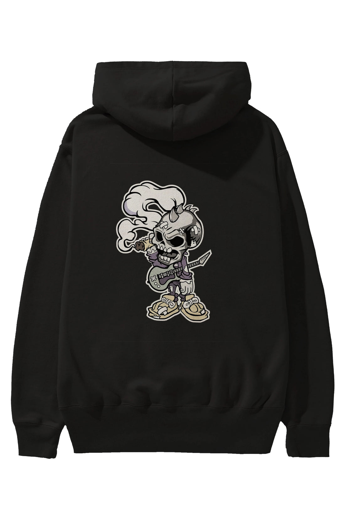 Skull Smoker Punk Rocker Arka Baskılı Hoodie Oversize Kapüşonlu Sweatshirt Erkek Kadın Unisex