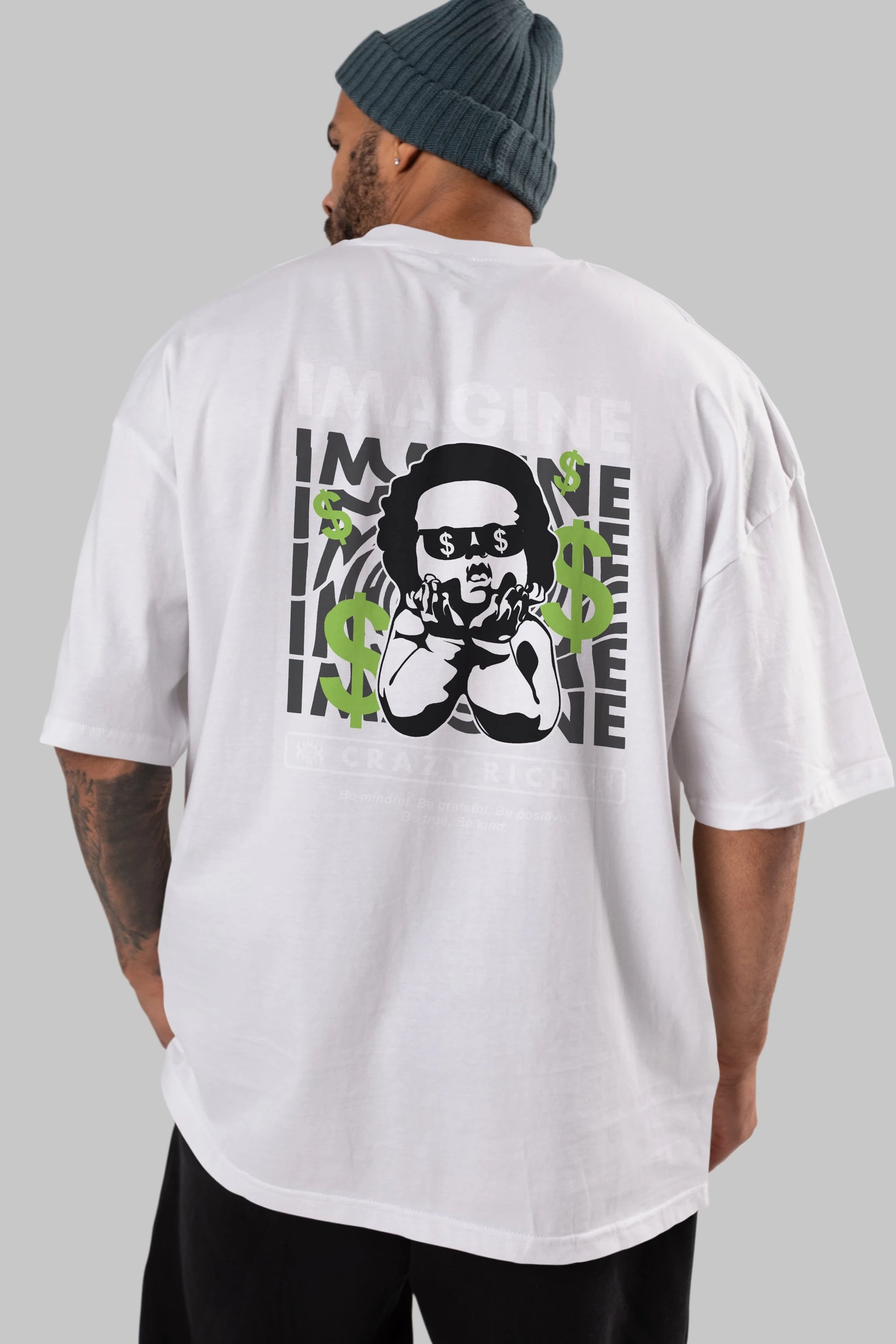 Imagine Crazy Rich Arka Baskılı Oversize t-shirt Erkek Kadın Unisex