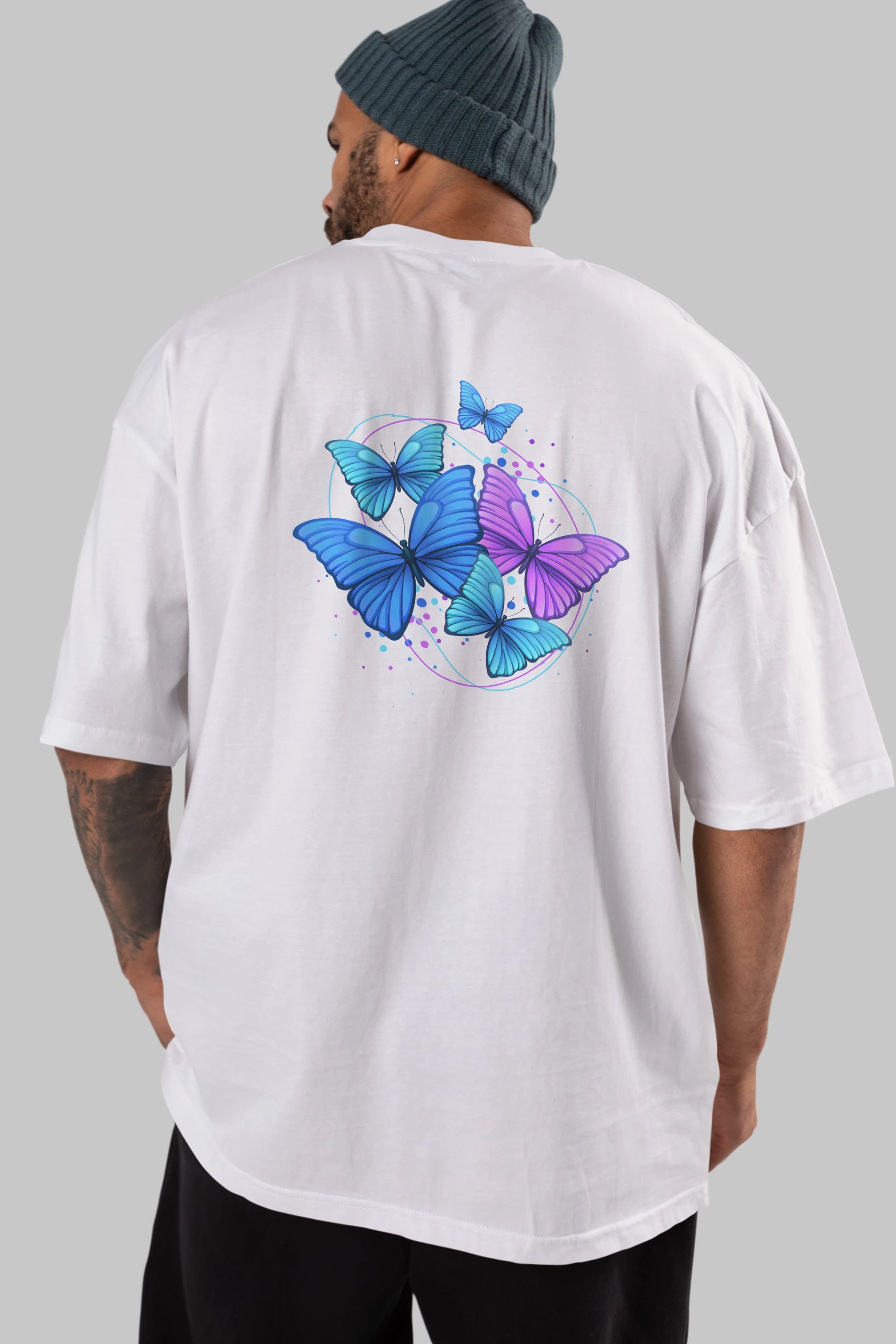 Kelebek Arka Baskılı Oversize t-shirt Erkek Kadın Unisex
