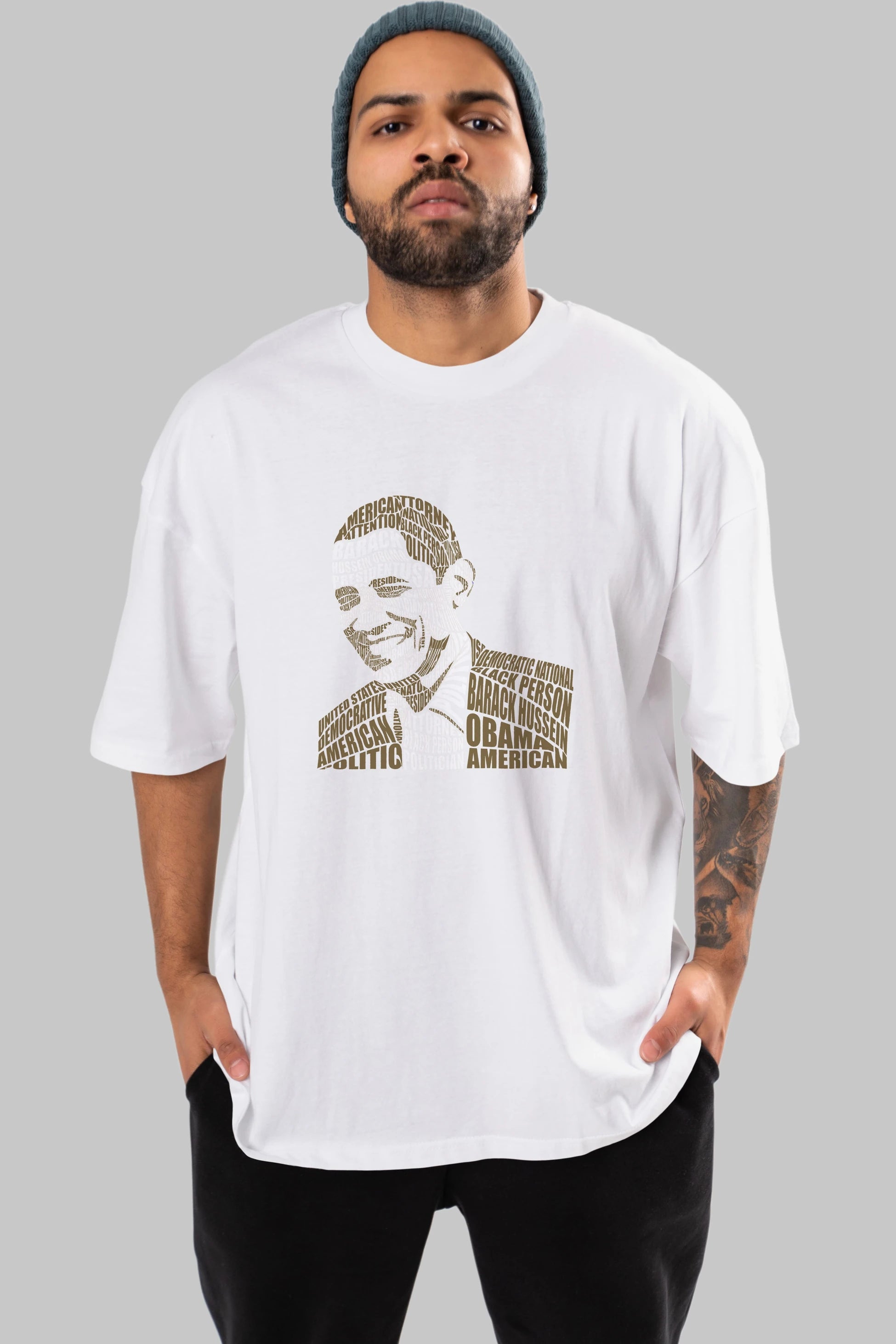 Obama Calligram Ön Baskılı Oversize t-shirt %100 pamuk Erkek Kadın Unisex