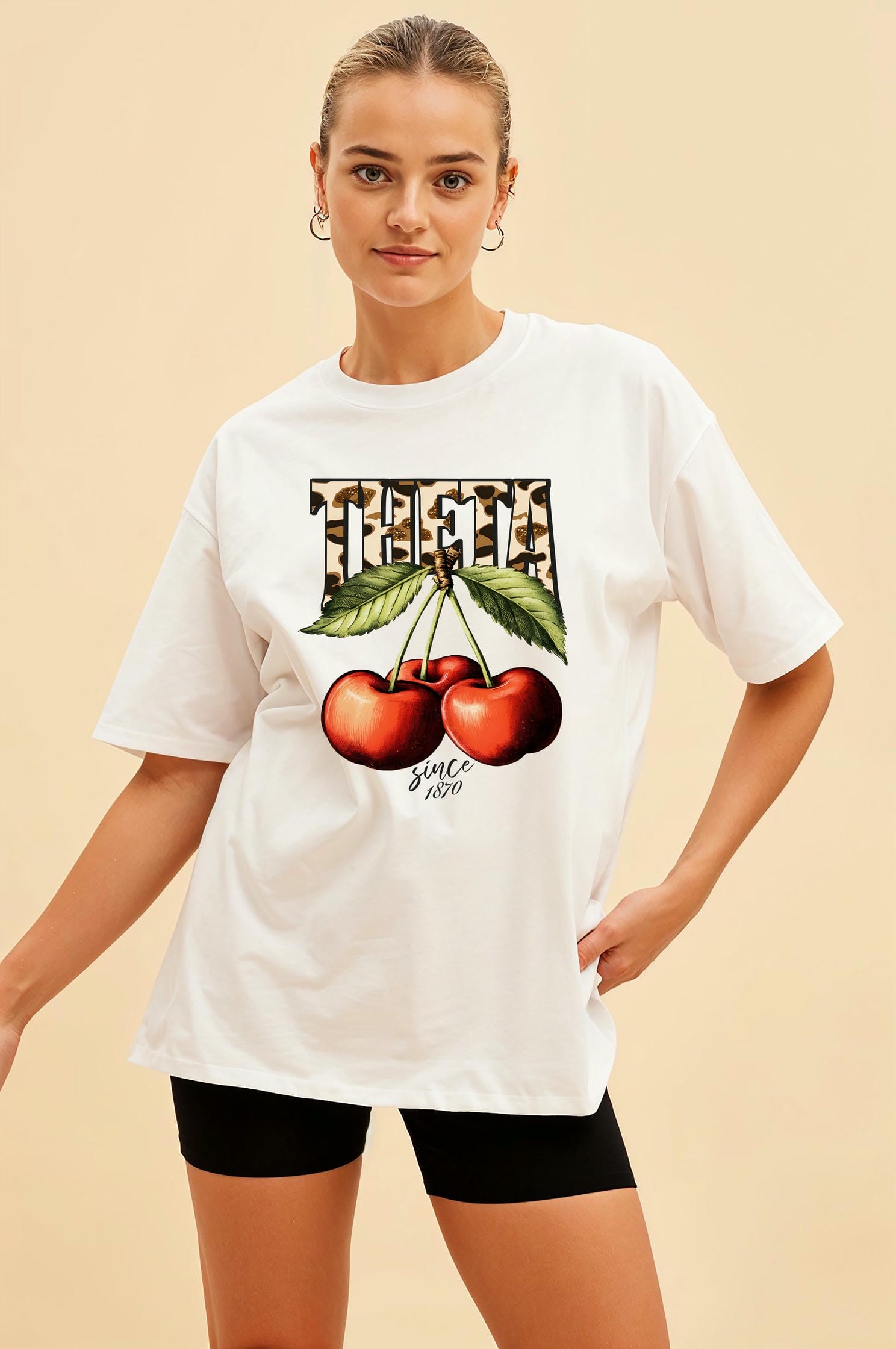 Cherry Cherries 9 Ön Baskılı Oversize t-shirt Erkek Kadın Pamuk Bisiklet Yaka tişort