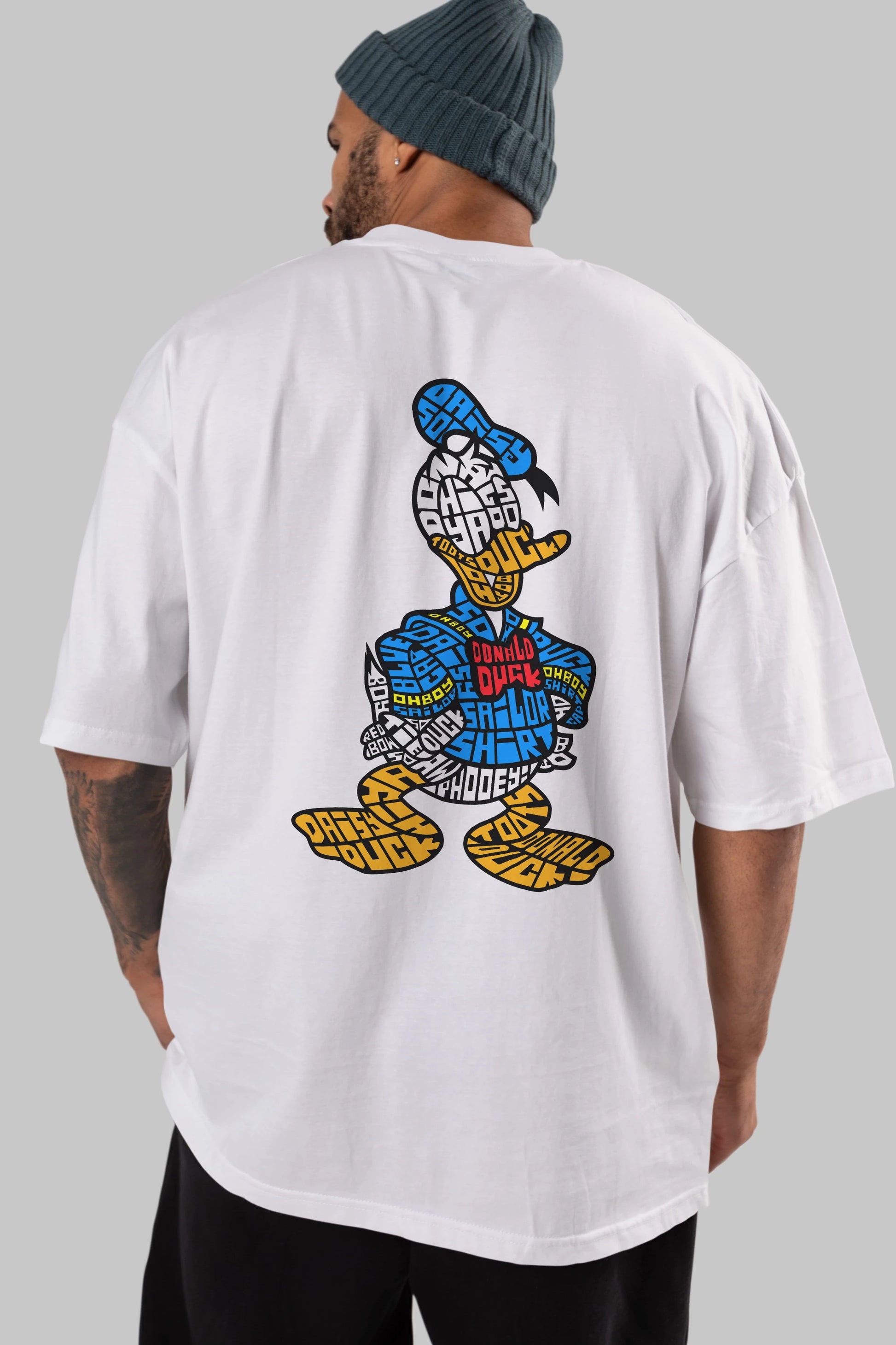 Donald Arka Baskılı Oversize t-shirt %100 pamuk Erkek Kadın Unisex