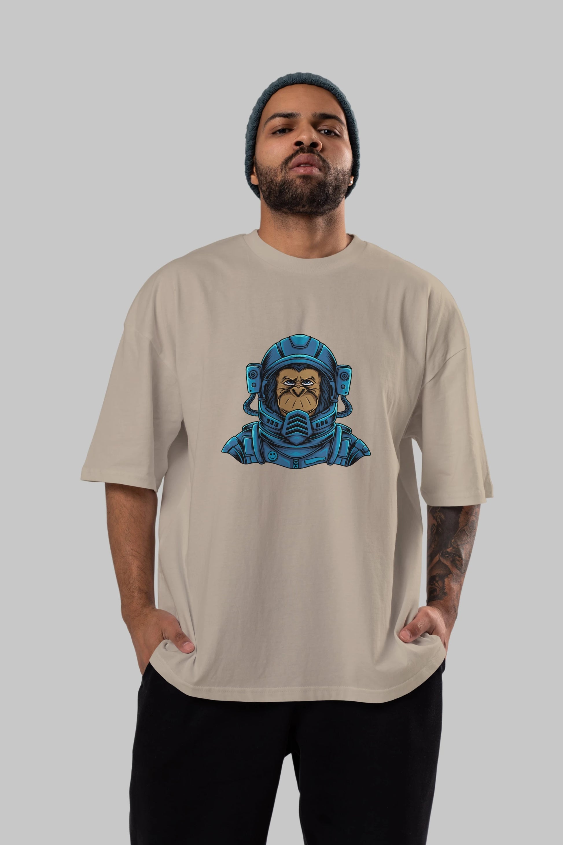 Astromonkey Ön Baskılı Oversize t-shirt Erkek Kadın Unisex