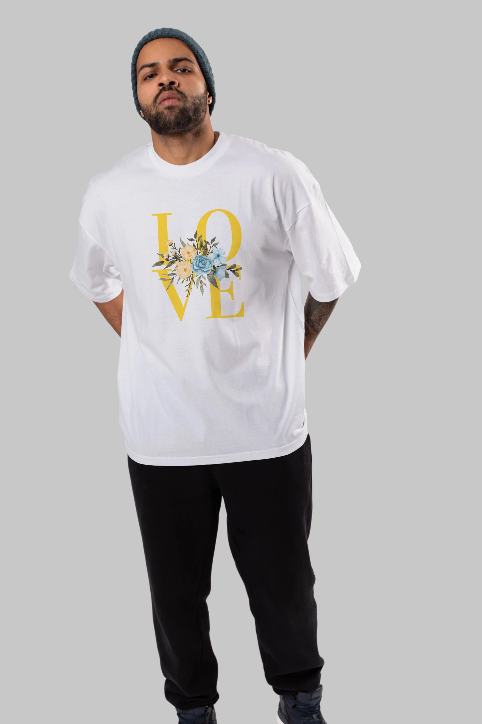 Love Flower Ön Baskılı Oversize t-shirt Erkek Kadın Unisex
