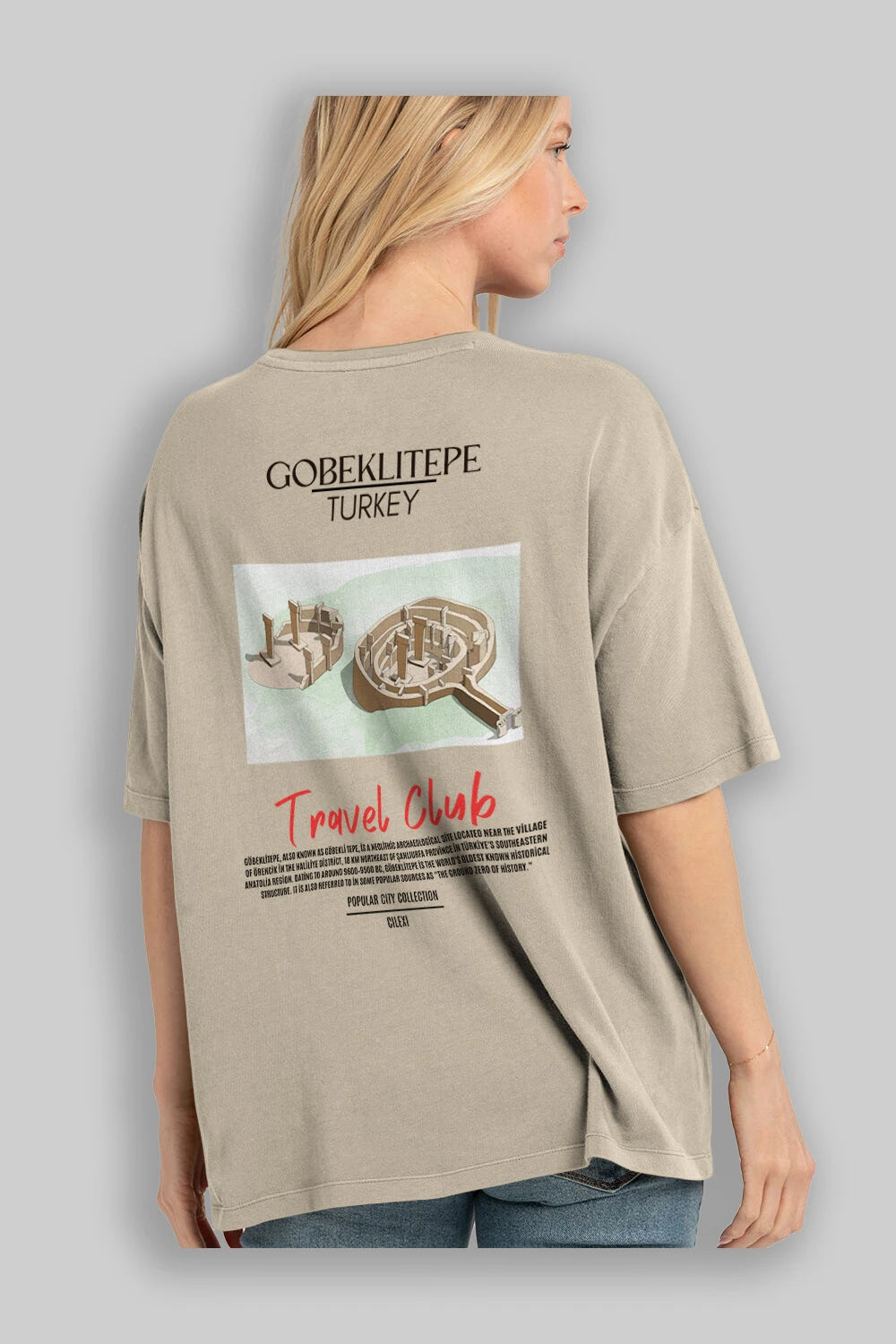 Gobeklitepe Turkey Arka Baskılı Oversize t-shirt Erkek Kadın Pamuk Bisiklet Yaka tişort