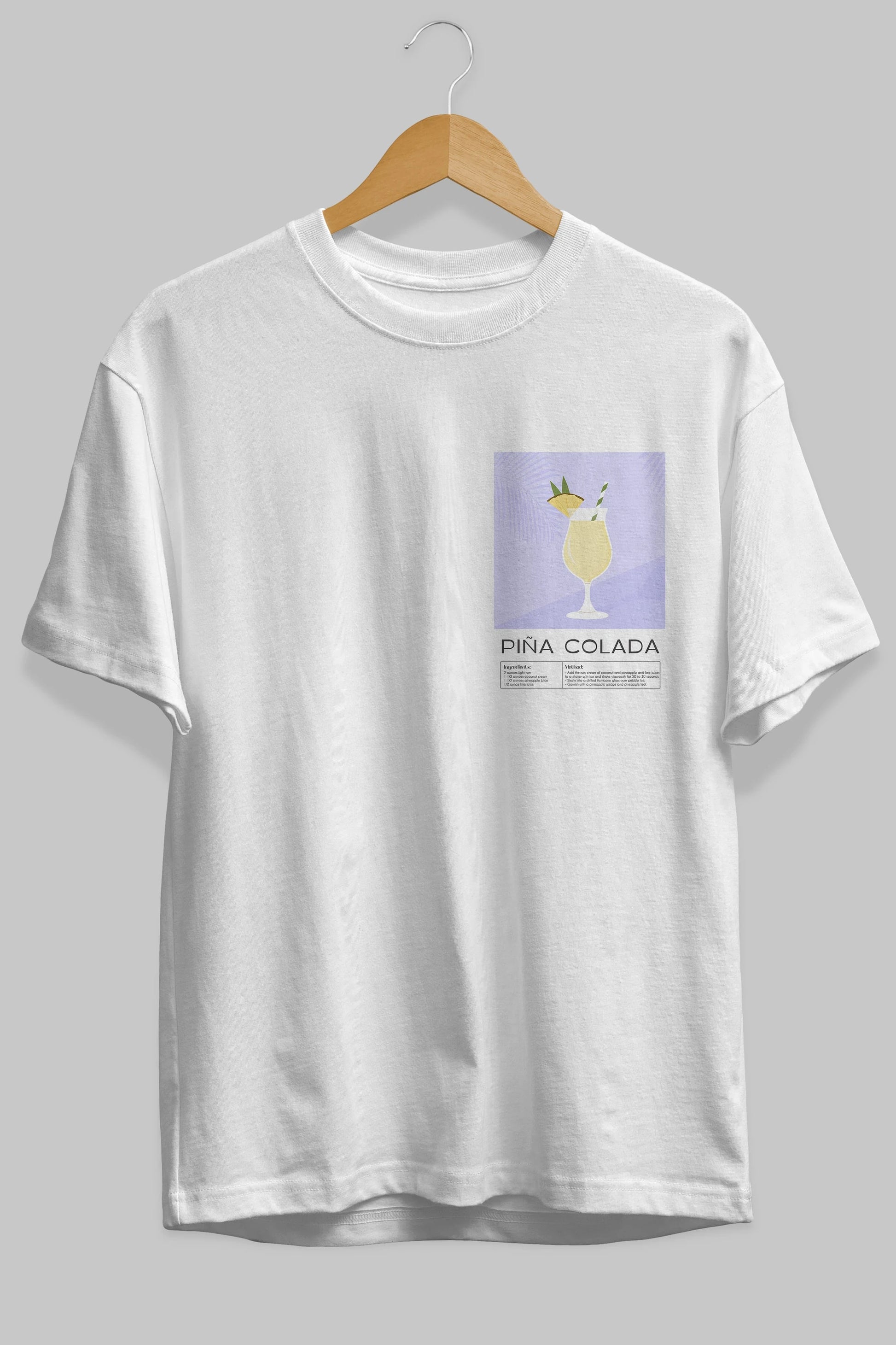 PIna Colada 6 Ön Sol Baskılı Oversize t-shirt Erkek Kadın Unisex %100 Pamuk Bisiklet Yaka tişort