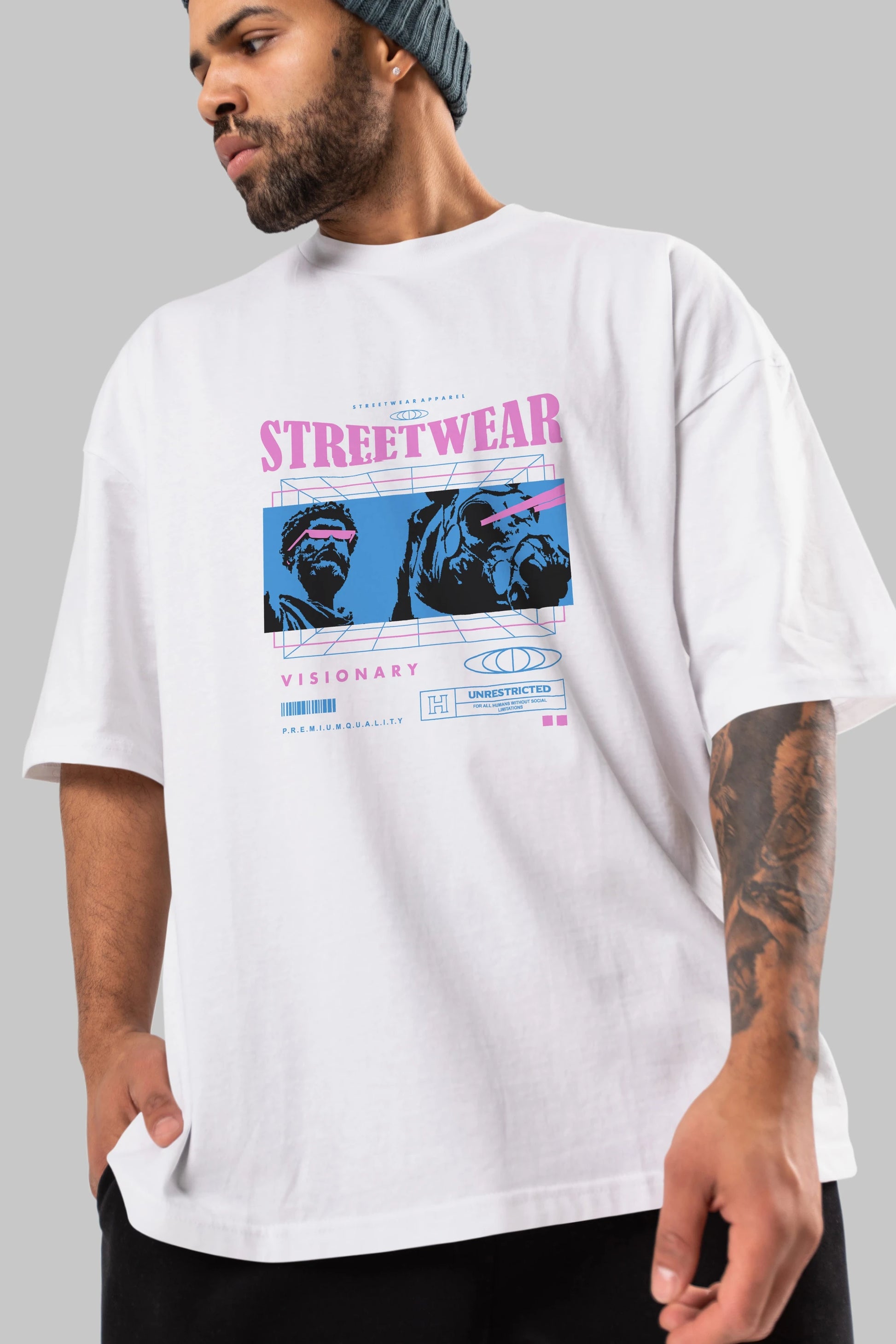 Streetwear Visionary Ön Baskılı Oversize t-shirt Erkek Kadın Unisex