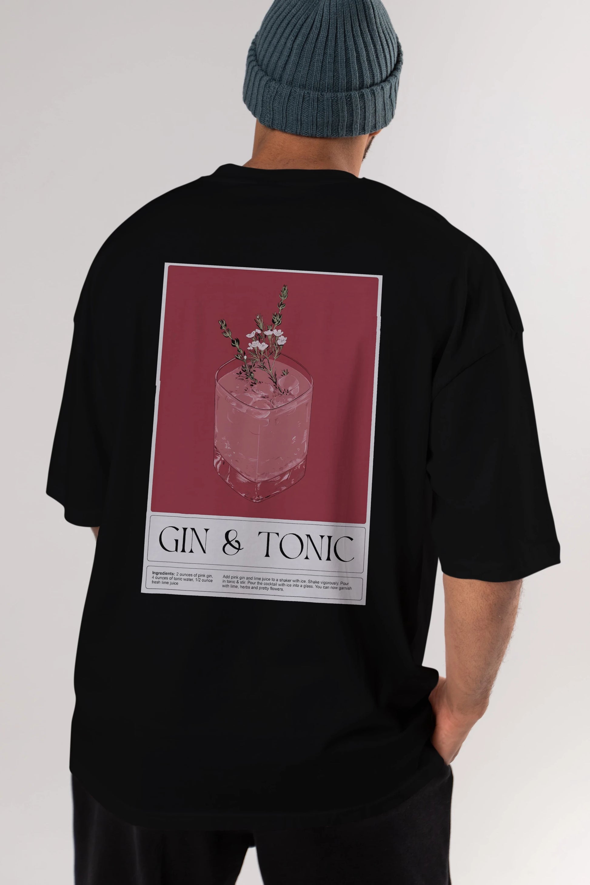 Gin Tonic 4 Arka Baskılı Oversize t-shirt Erkek Kadın Unisex %100 Pamuk Bisiklet Yaka tişort