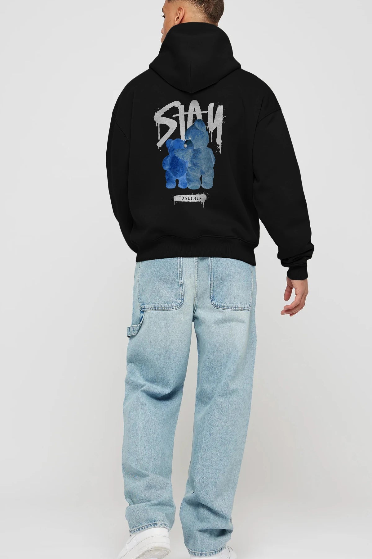Stay Together Bear Arka Baskılı Hoodie Oversize Kapüşonlu Sweatshirt Erkek Kadın Unisex