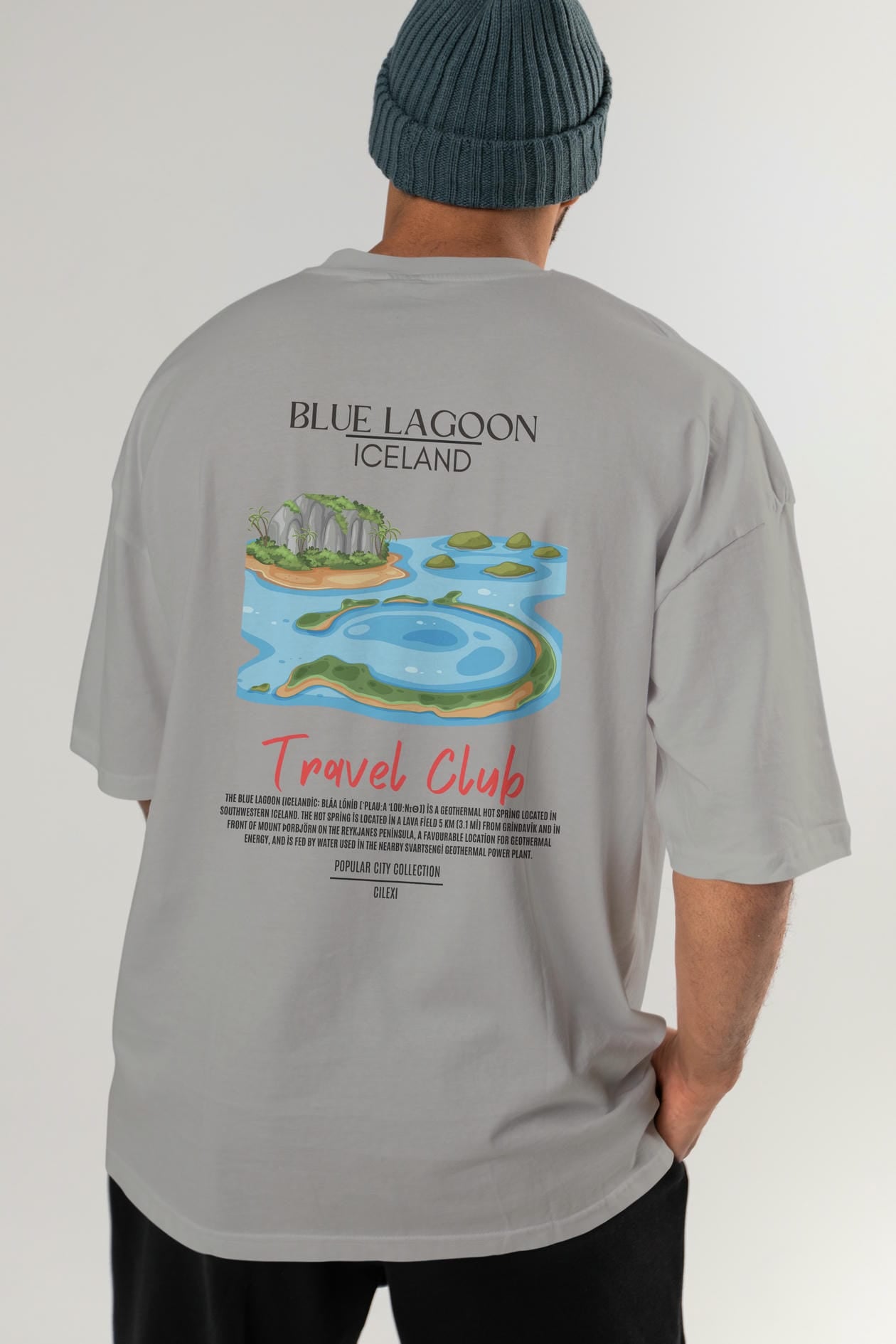 Blue Lagoon İceland Arka Baskılı Oversize t-shirt Erkek Kadın Pamuk Bisiklet Yaka tişort