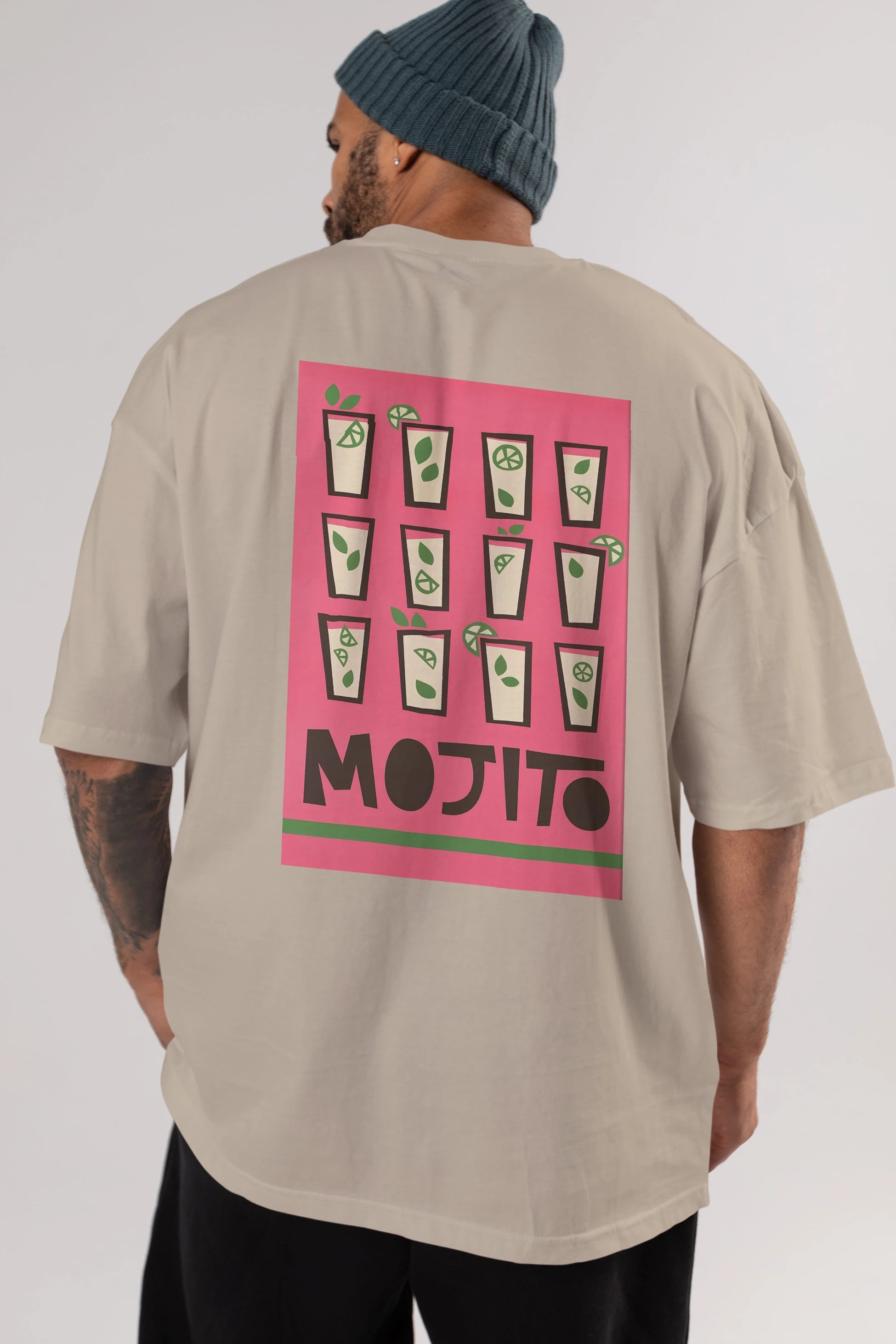 Mojito Arka Baskılı Oversize t-shirt Erkek Kadın Unisex %100 Pamuk Bisiklet Yaka tişort