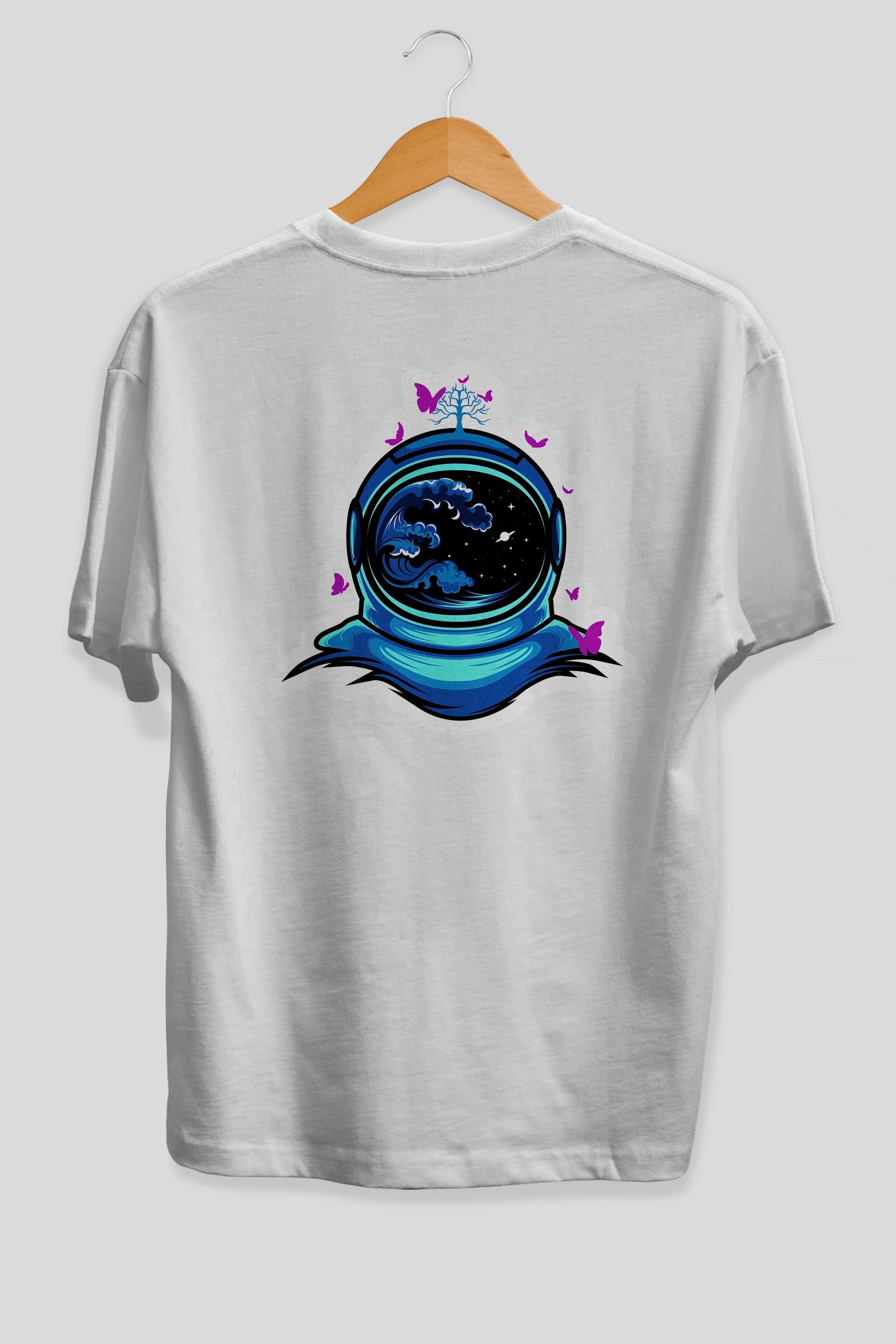 Astronaut and Butterfly Sticker Arka Baskılı Oversize t-shirt Erkek Kadın Unisex