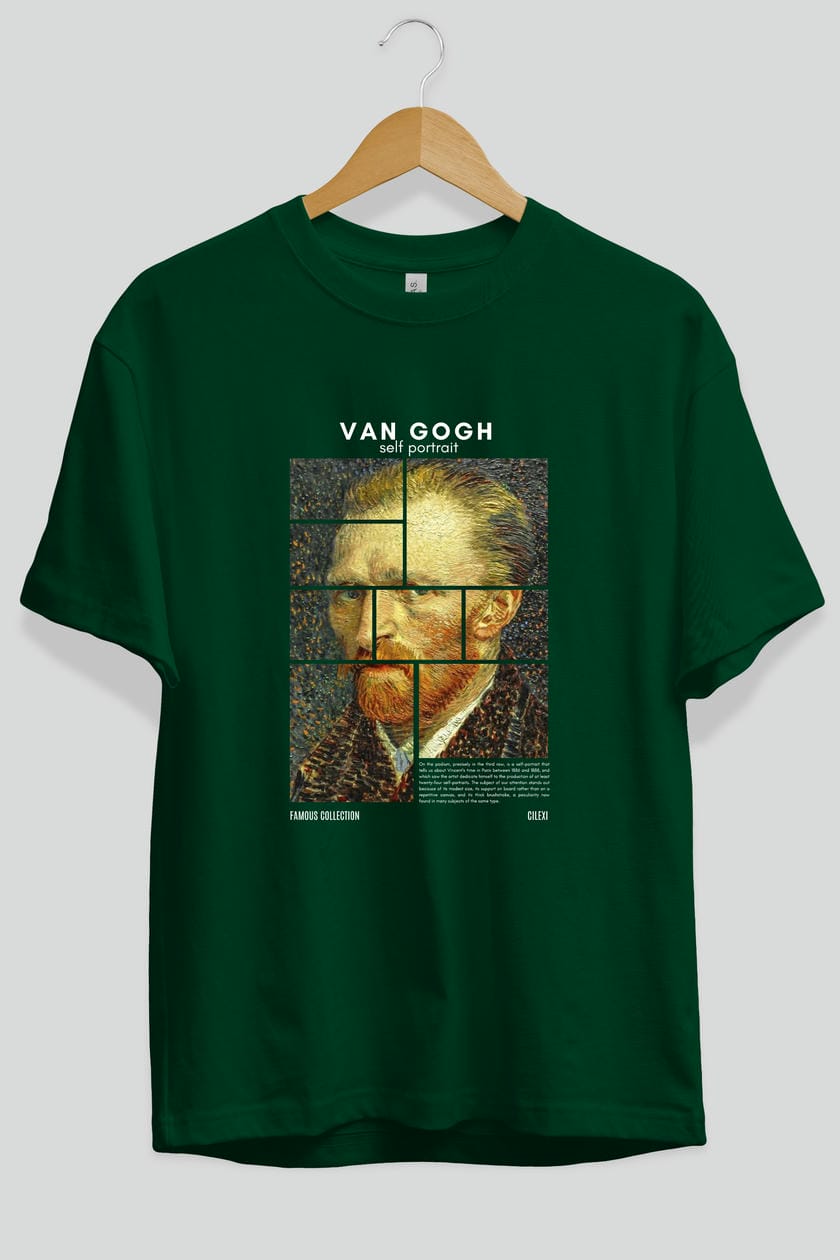 Van Gogh Self Portrait ön Baskılı Oversize t-shirt Erkek Kadın Bisiklet Yaka Pamuk tişort
