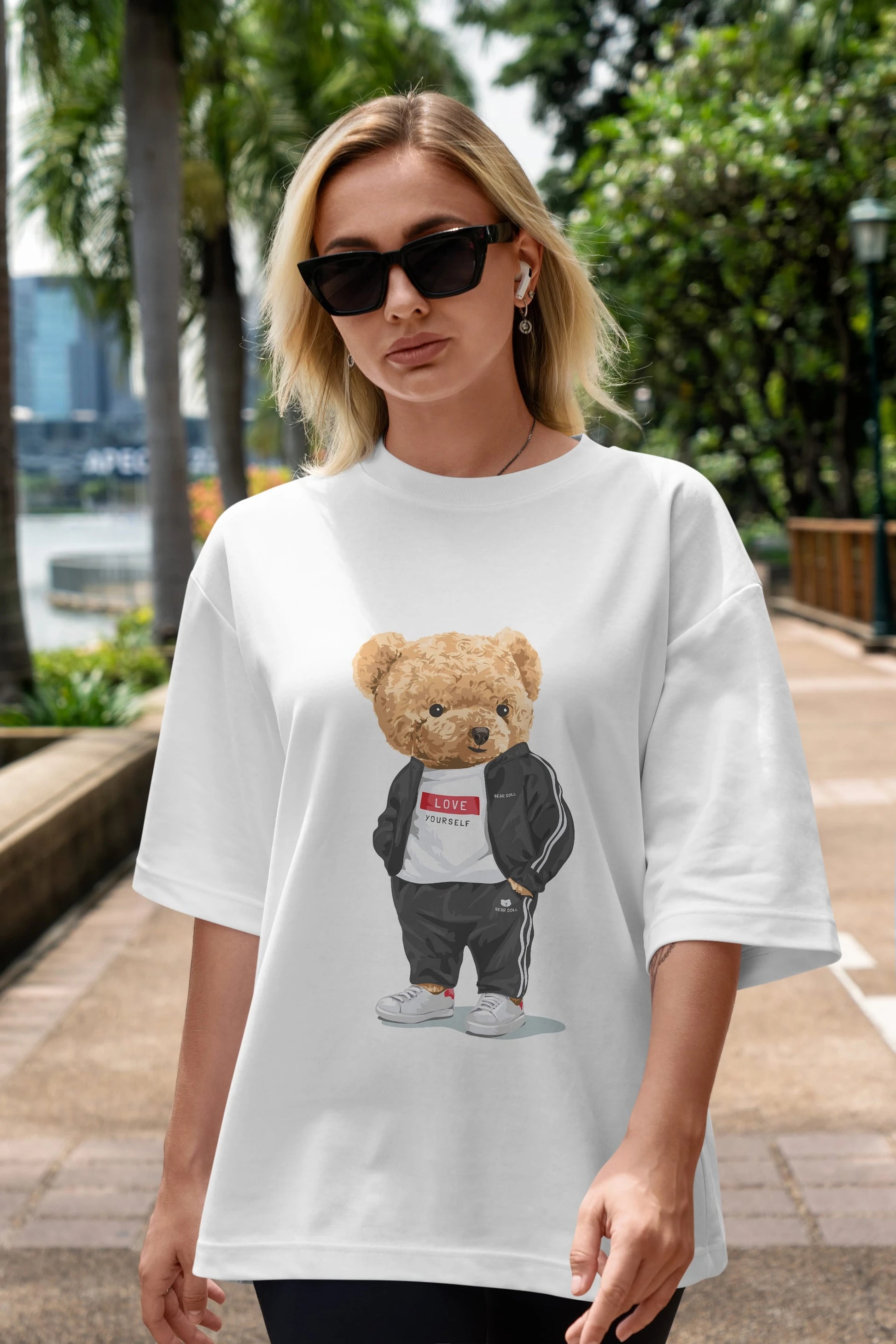 Teddy Bear Love Yourself Ön Baskılı Oversize t-shirt Erkek Kadın Unisex %100 Pamuk
