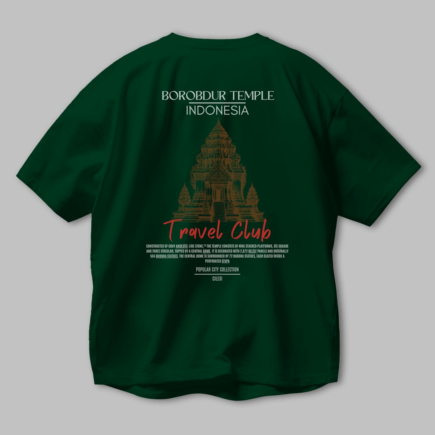Borobdur Temple İndonesia Arka Baskılı Oversize t-shirt Erkek Kadın Pamuk Bisiklet Yaka tişort