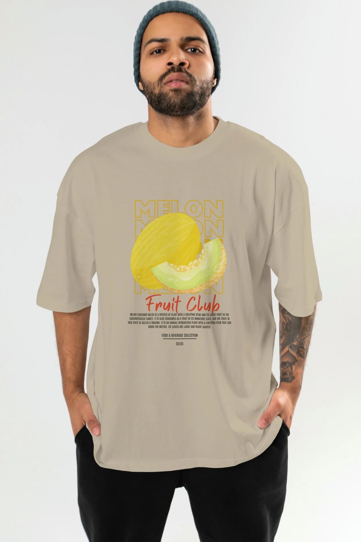 Melon Ön Baskılı Oversize t-shirt Erkek Kadın Pamuk Bisiklet Yaka tişort