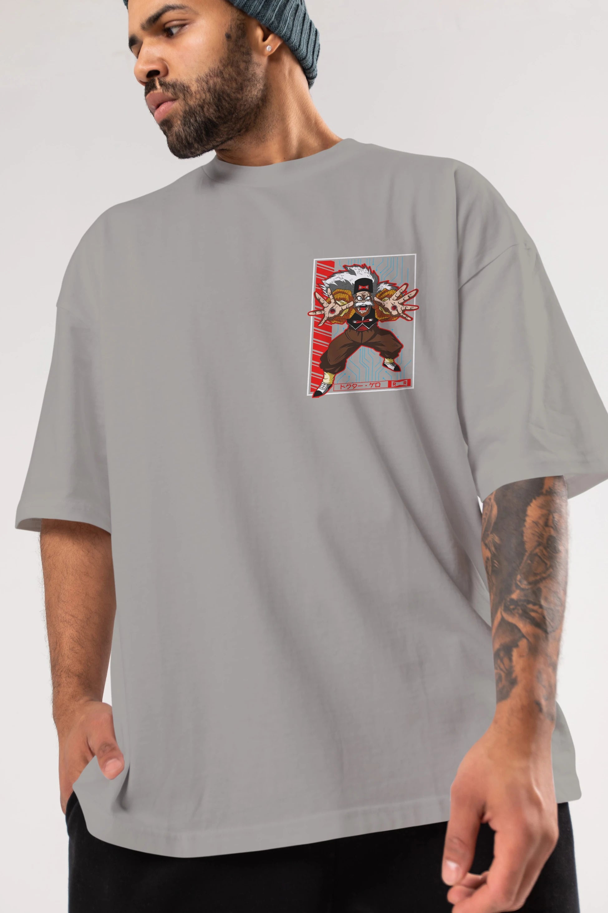 DragonBall DrMakigero Ön Sol Baskılı Oversize t-shirt Erkek Kadın Unisex %100 Pamuk Bisiklet Yaka tişort