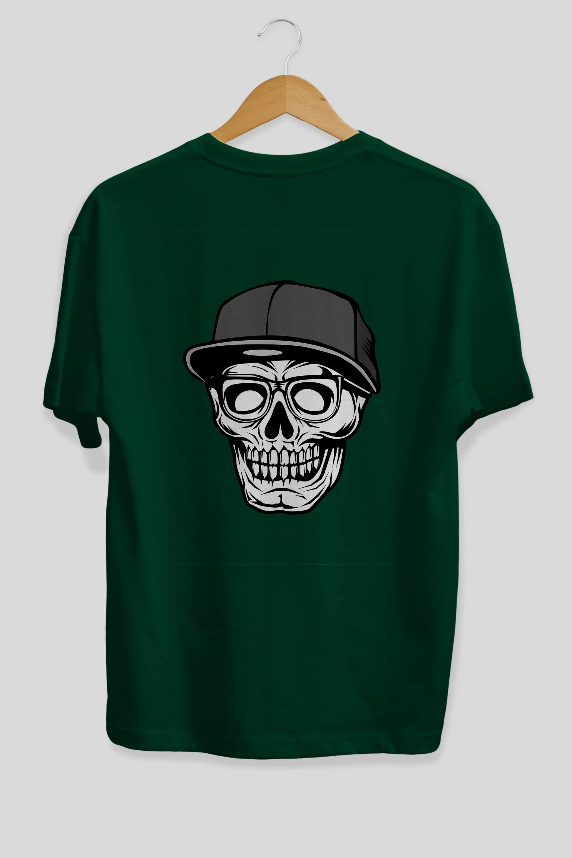 Skull With Hat Arka Baskılı Oversize t-shirt Erkek Kadın Unisex %100 Pamuk tişort