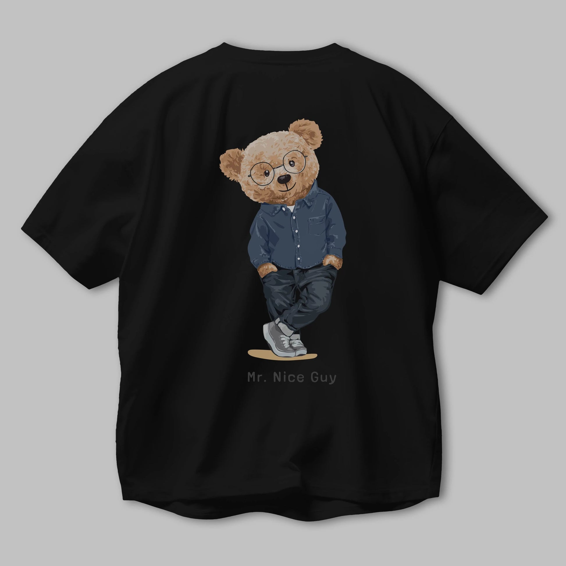 Teddy Bear Mr. Nice Guy Arka Baskılı Oversize t-shirt Erkek Kadın Unisex %100 Pamuk