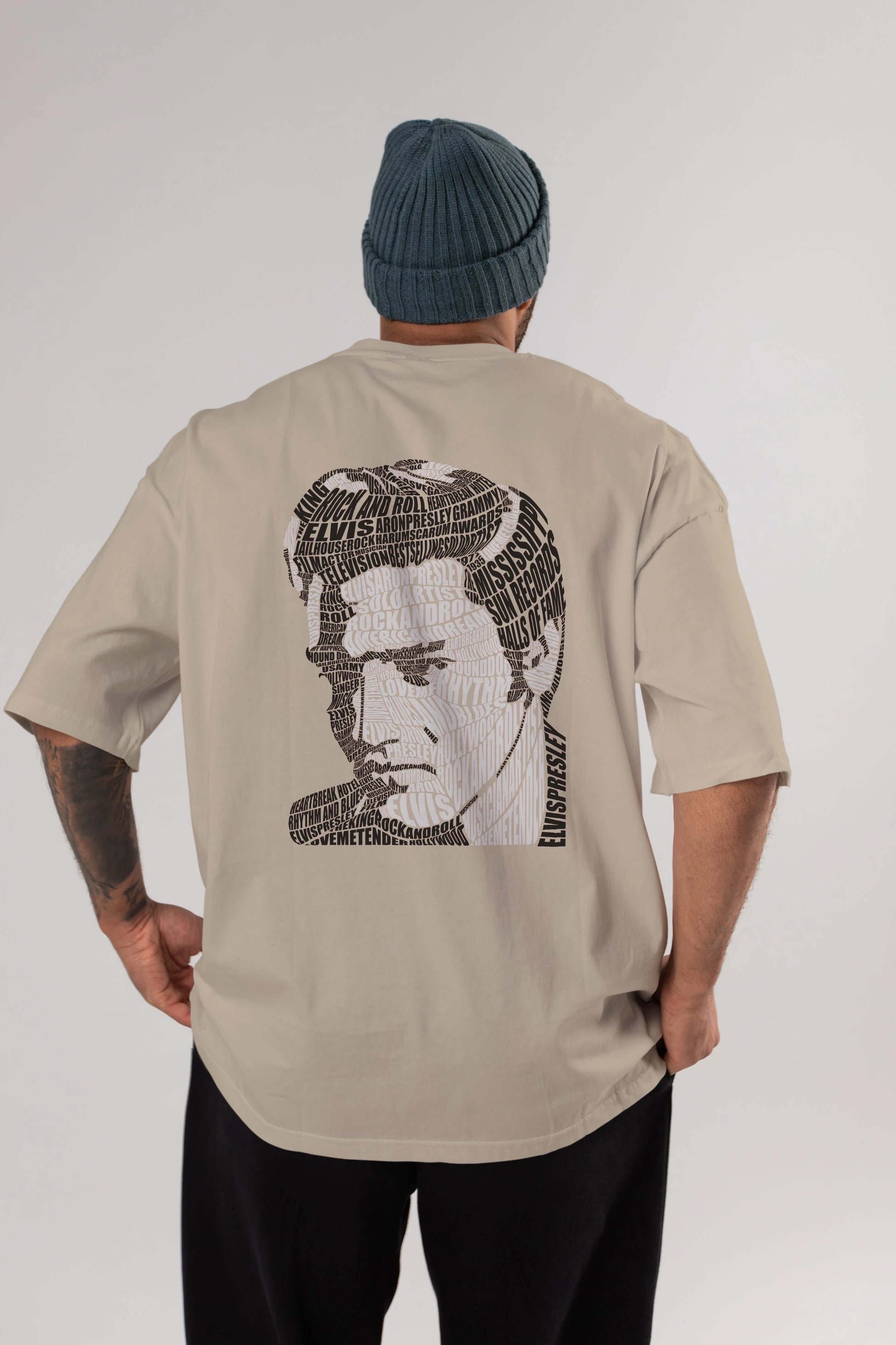 Elvis Presley Calligram Arka Baskılı Oversize t-shirt %100 pamuk Erkek Kadın Unisex