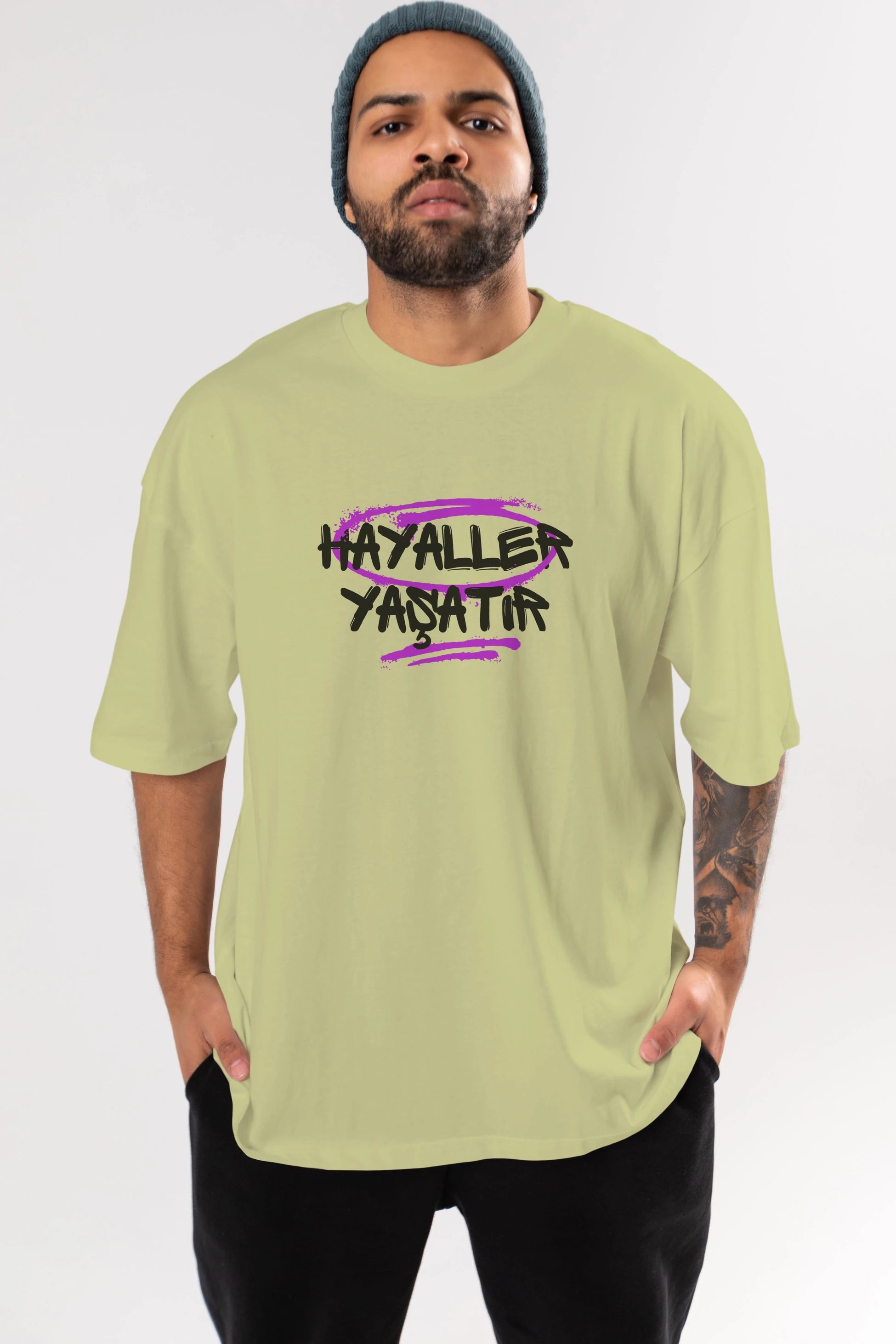 Hayaller Yaşatır Ön Baskılı Oversize t-shirt Erkek Kadın Unisex