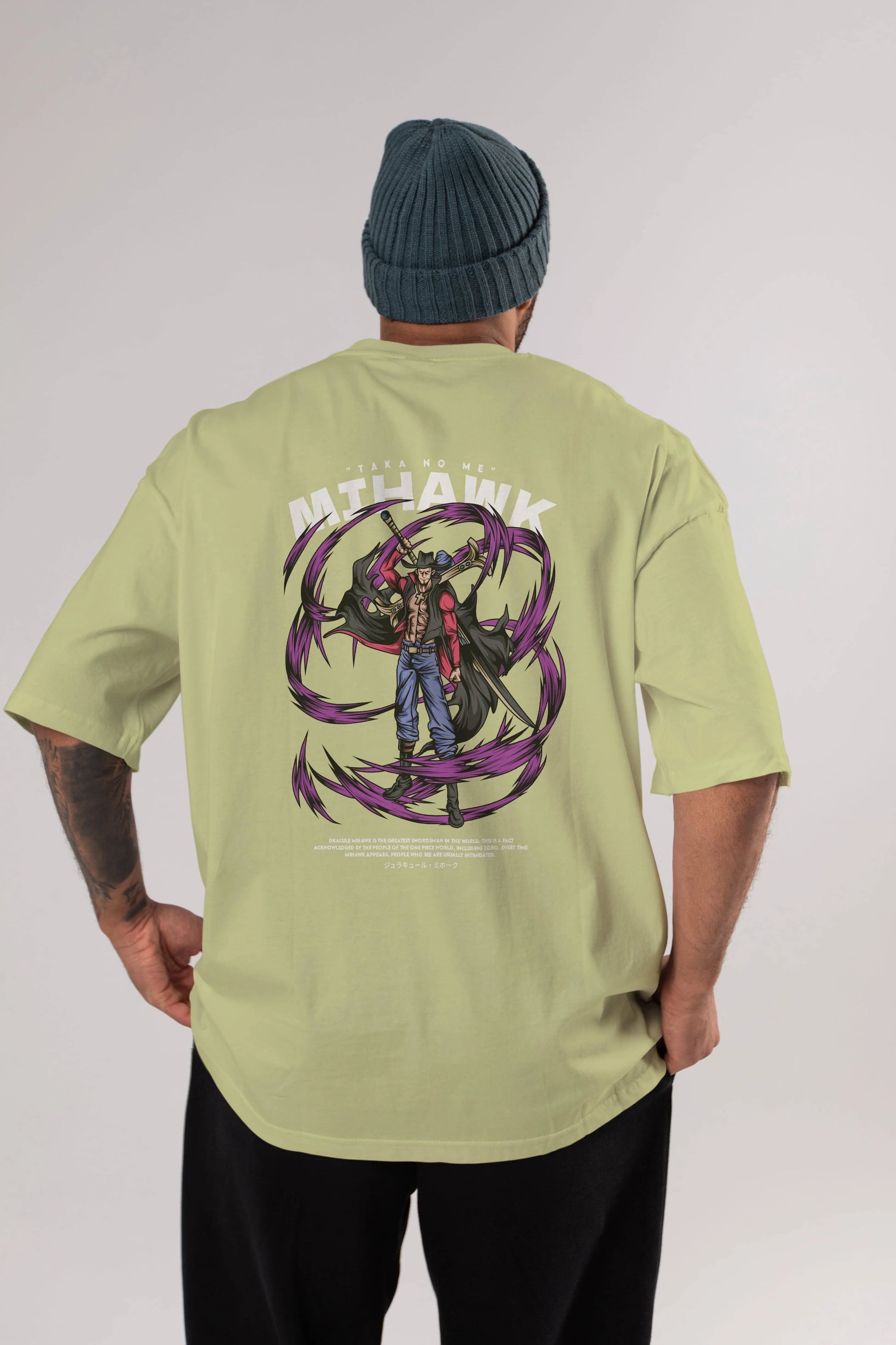 Mihawk Anime Arka Baskılı Oversize t-shirt Erkek Kadın Unisex