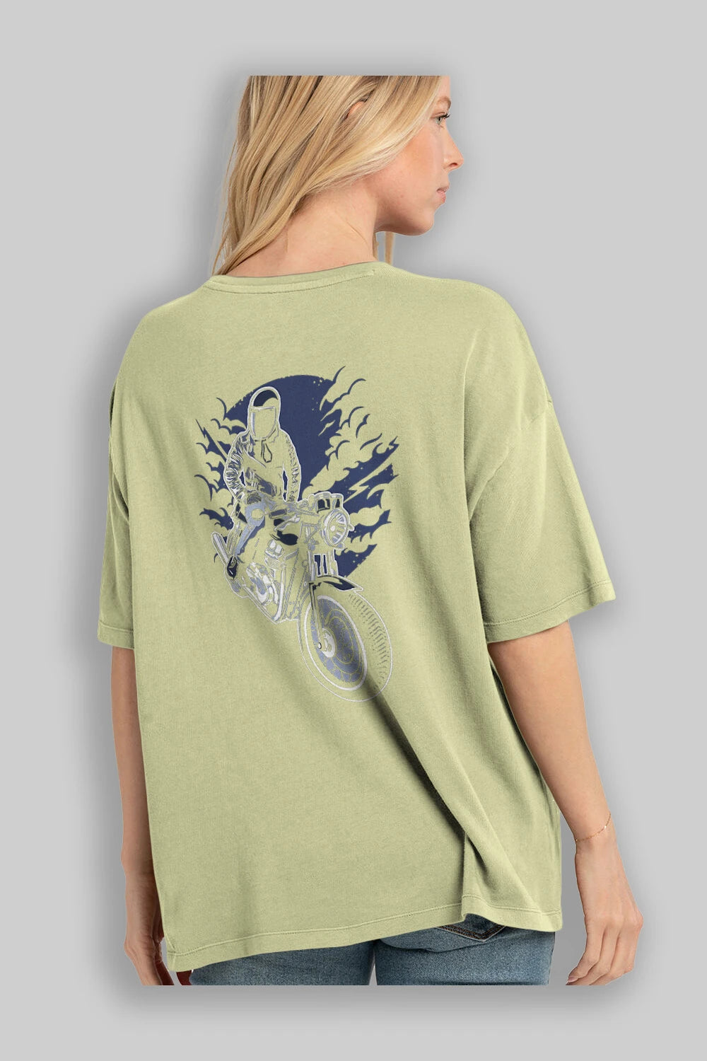 Night Rider Arka Baskılı Oversize t-shirt Erkek Kadın Unisex %100 Pamuk