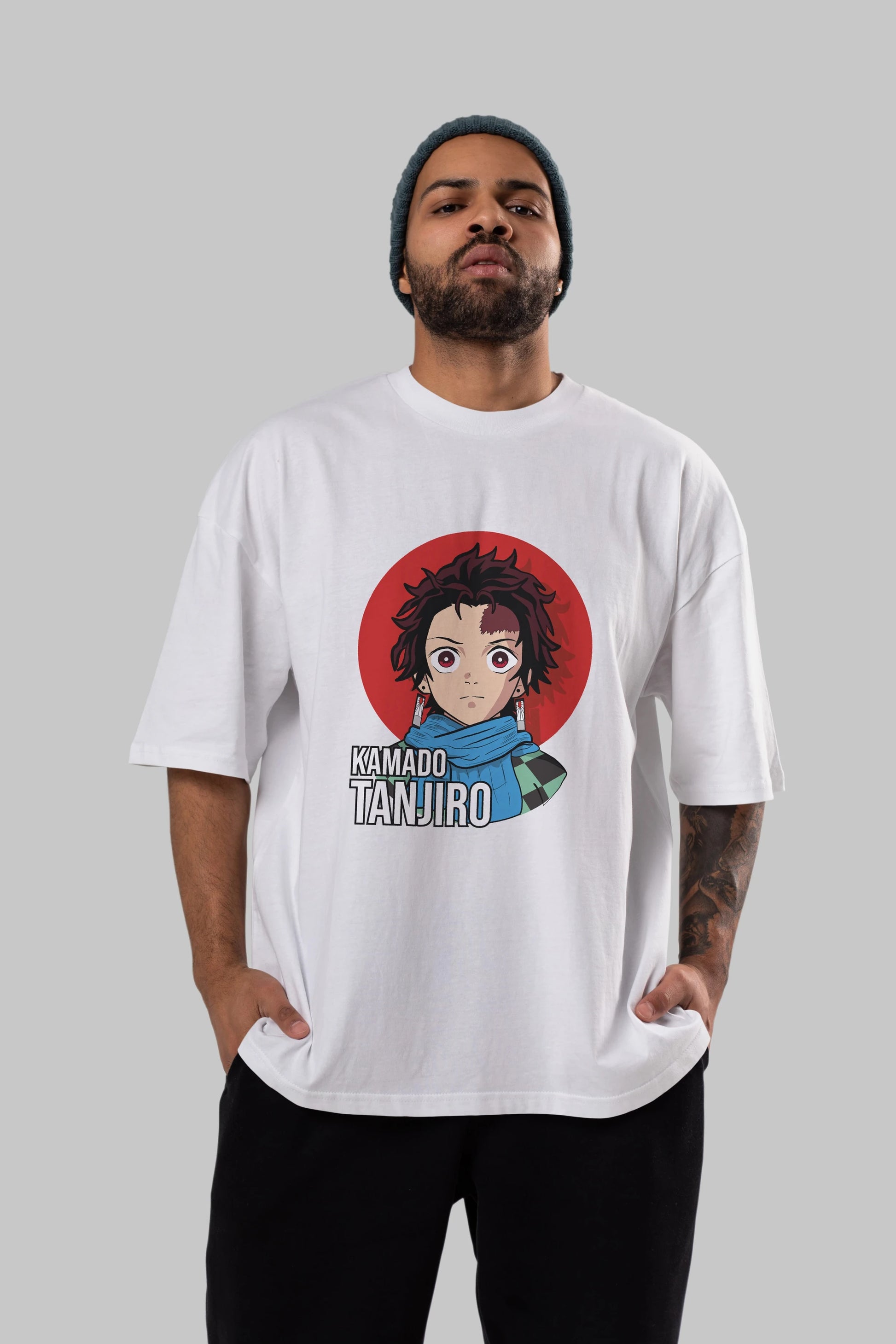 TANJIRO KAMADO Anime Ön Baskılı Oversize t-shirt %100 pamuk Erkek Kadın Unisex