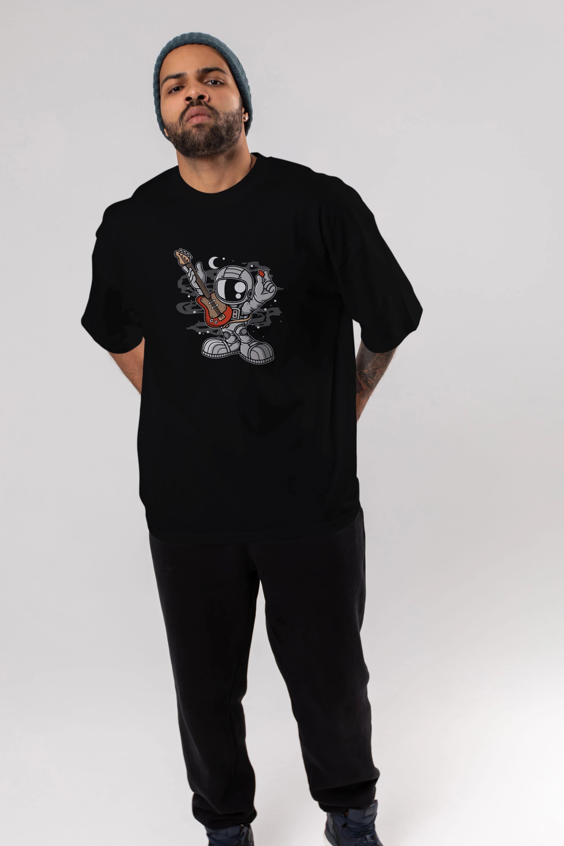 Astronaut Guitar Ön Baskılı Oversize t-shirt Erkek Kadın Unisex