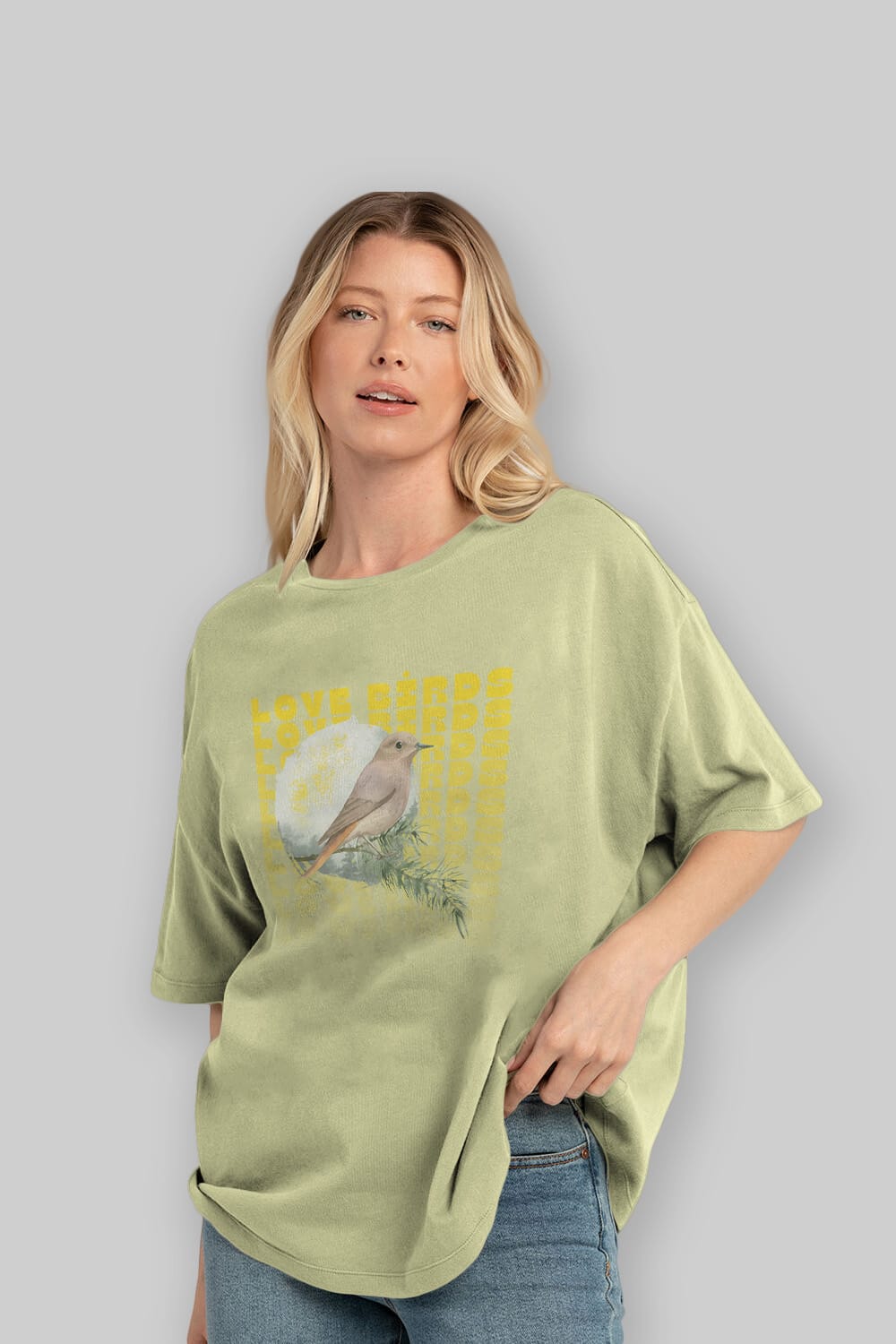 Love Birds Yazılı Ön Baskılı Oversize t-shirt Erkek Kadın Unisex