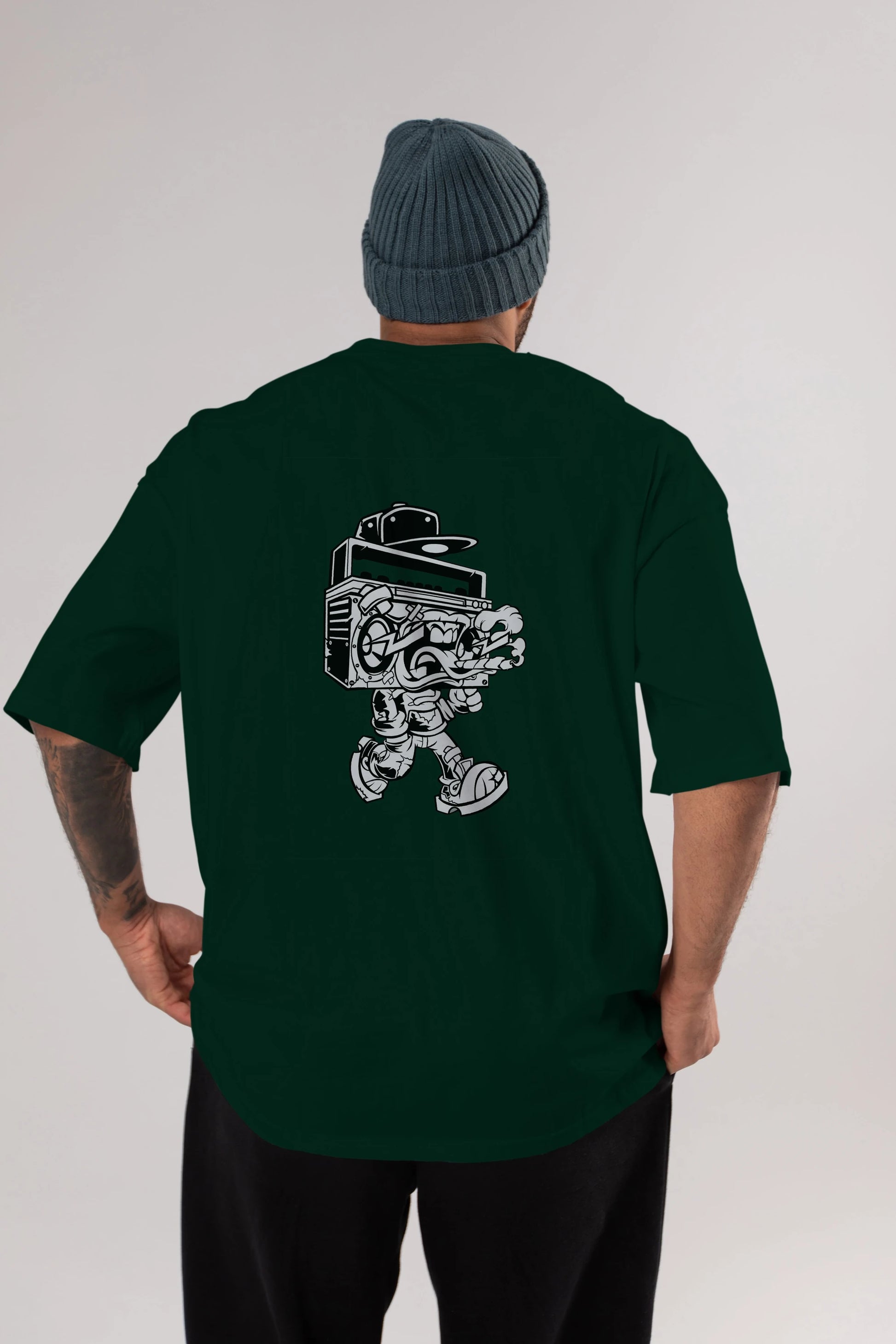 Boombox Arka Baskılı Oversize t-shirt Erkek Kadın Unisex %100 Pamuk tişort