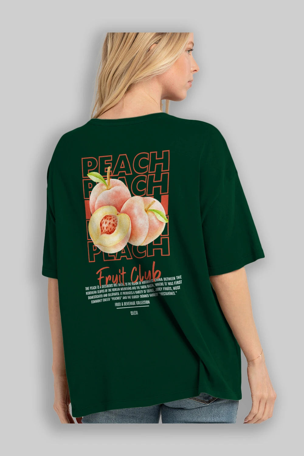 Peach Arka Baskılı Oversize t-shirt Erkek Kadın Pamuk Bisiklet Yaka tişort
