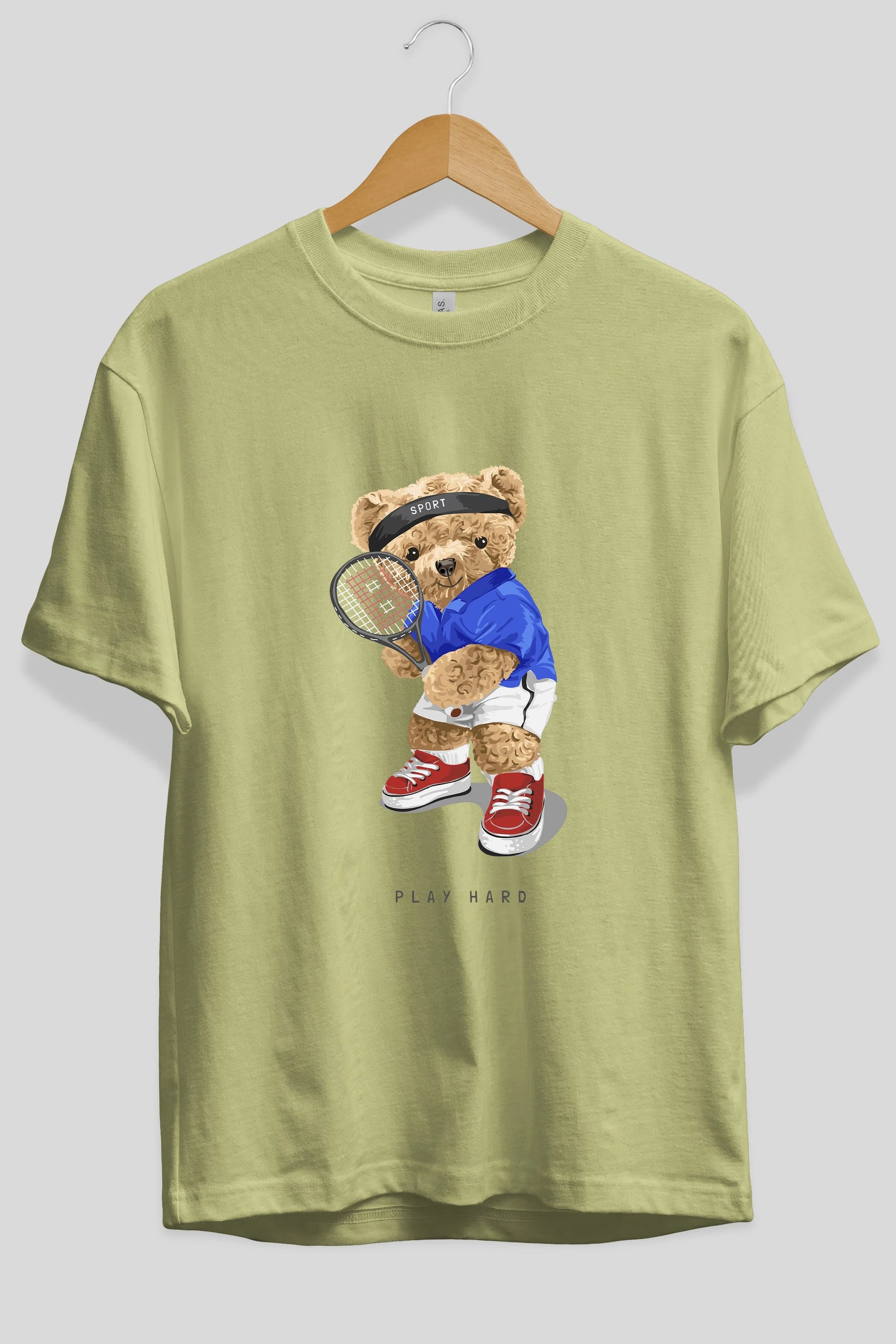 Teddy Bear Play Hard Ön Baskılı Oversize t-shirt Erkek Kadın Unisex %100 Pamuk