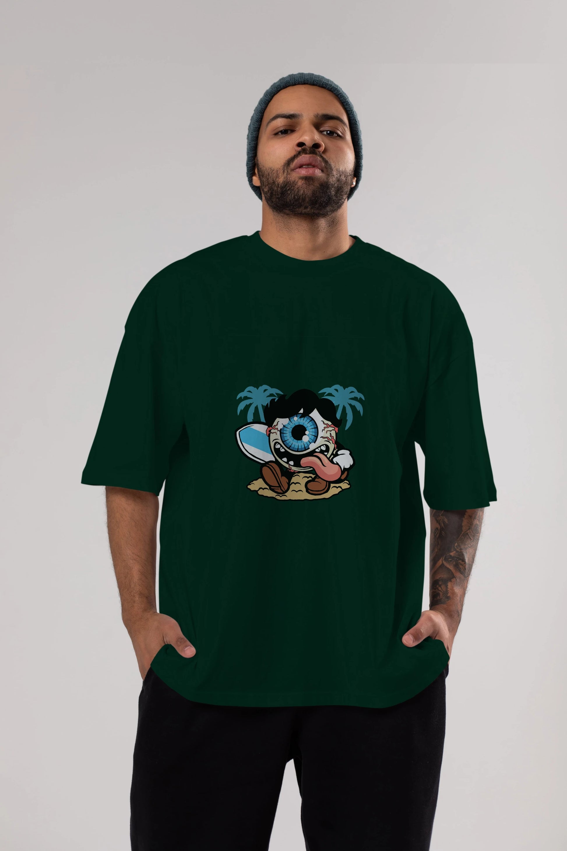 Eye Ball Surfer Ön Baskılı Oversize t-shirt Erkek Kadın Unisex %100 Pamuk tişort