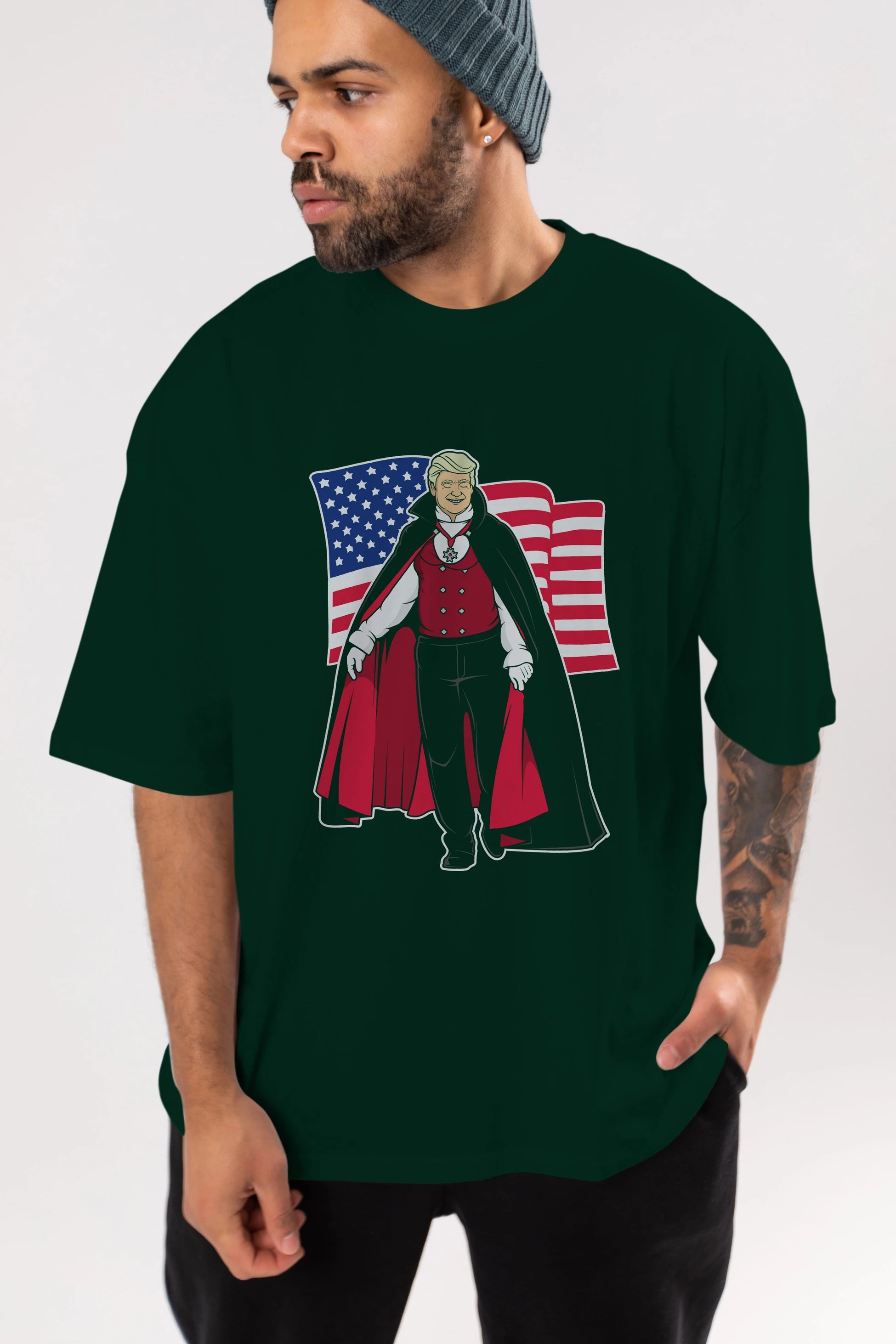Trump Dracula Ön Baskılı Oversize t-shirt Erkek Kadın Unisex %100 Pamuk tişort