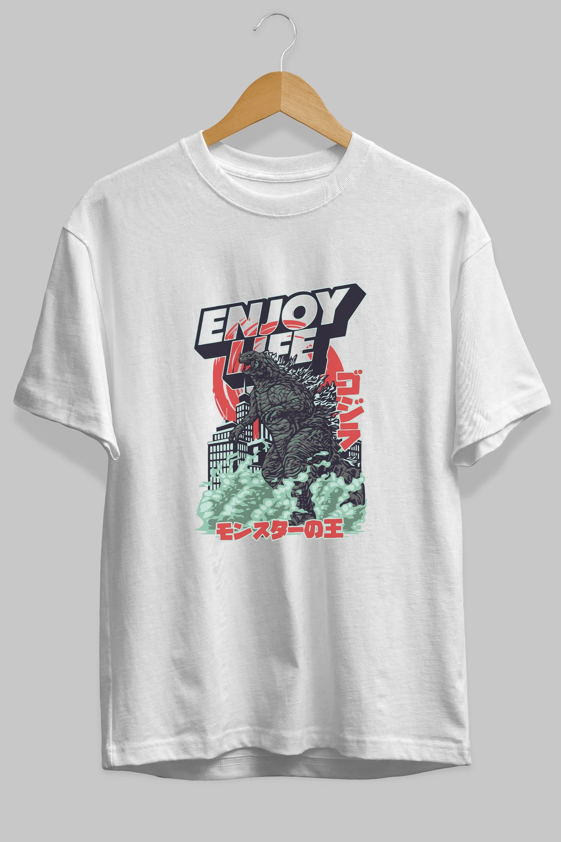 Godzilla Ön Baskılı Oversize t-shirt Erkek Kadın Unisex %100 Pamuk Bisiklet Yaka tişort